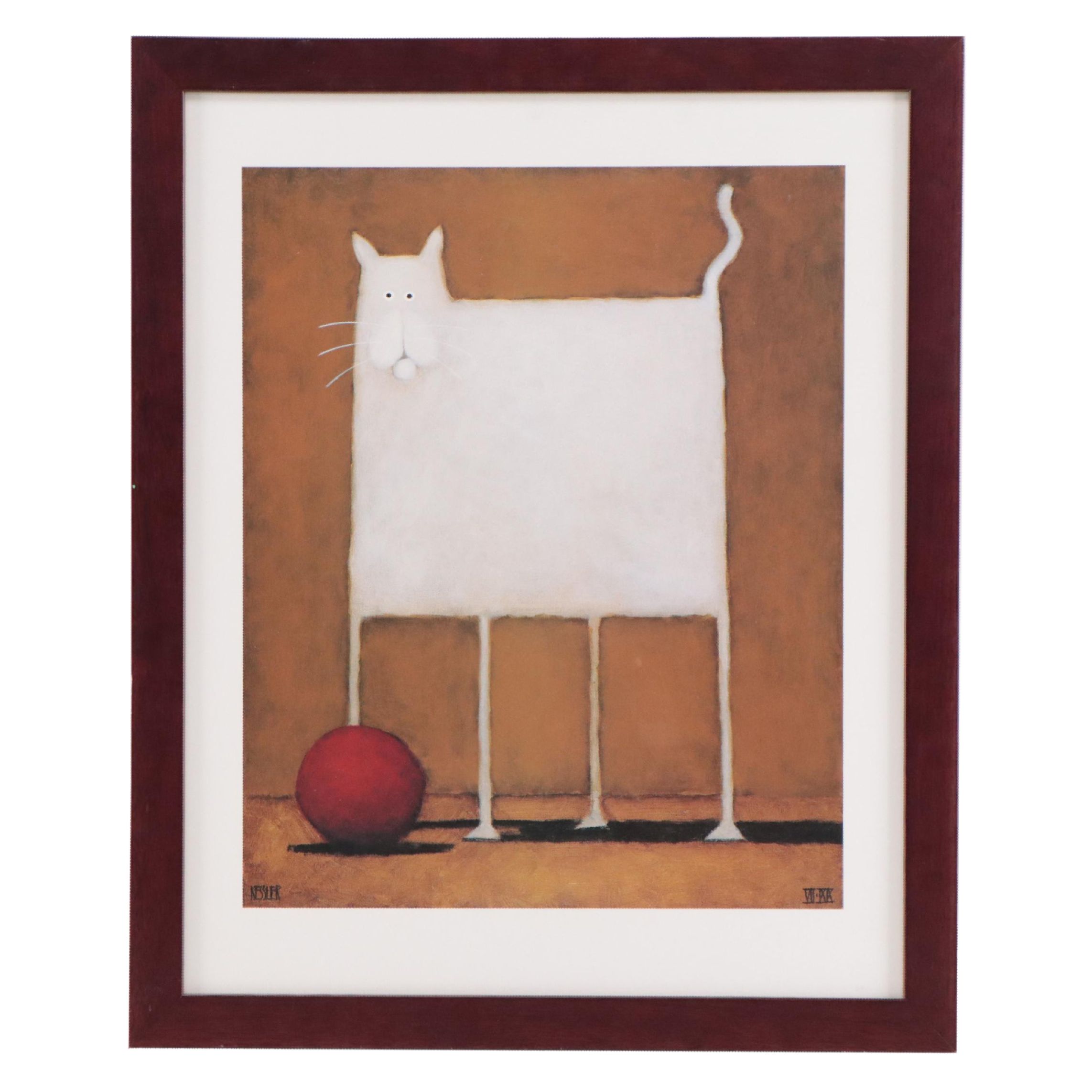 Offset Lithograph After Daniel Patrick Kessler of Cat With Ball of Yarn