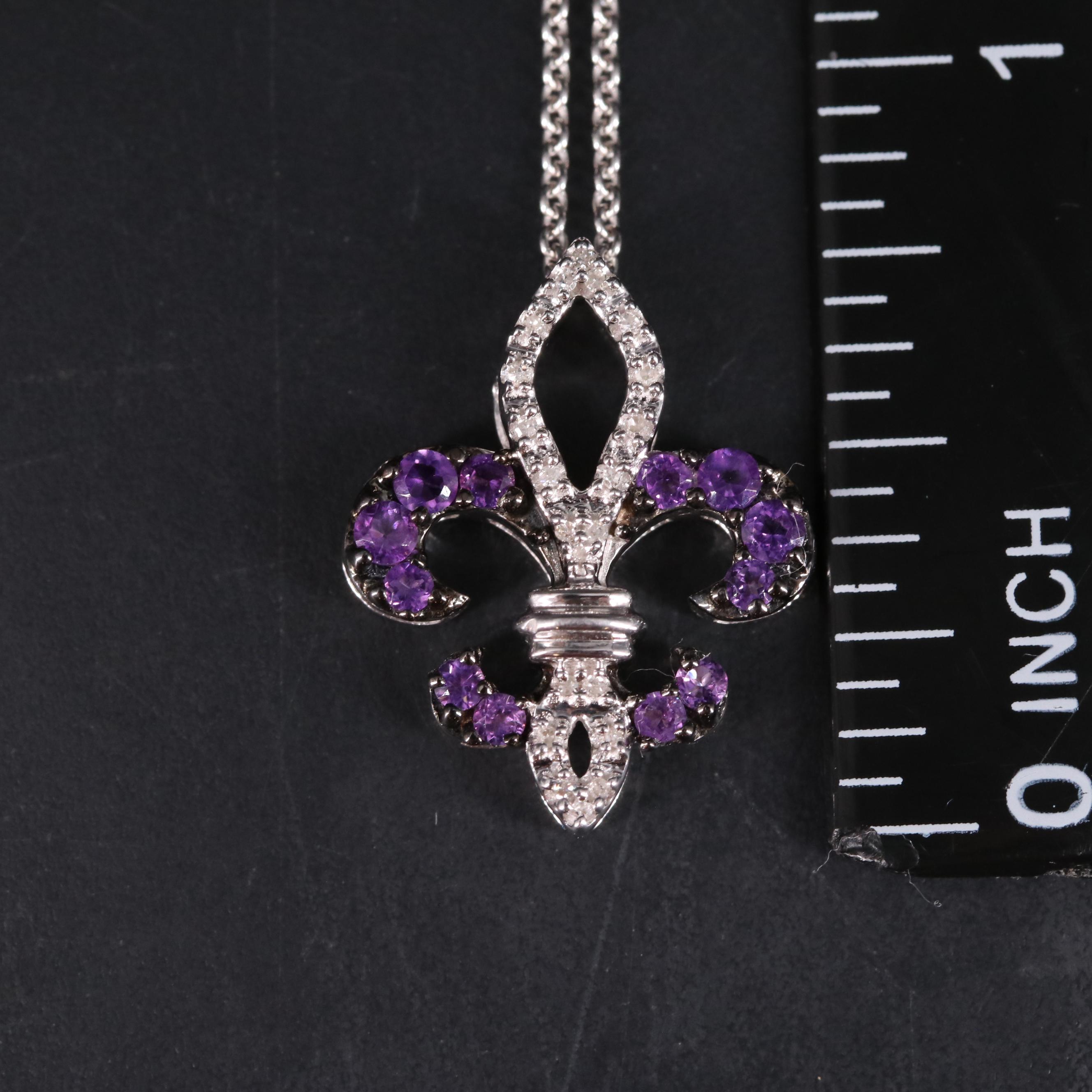 Sterling Silver Amethyst and Diamond Pendant Necklace