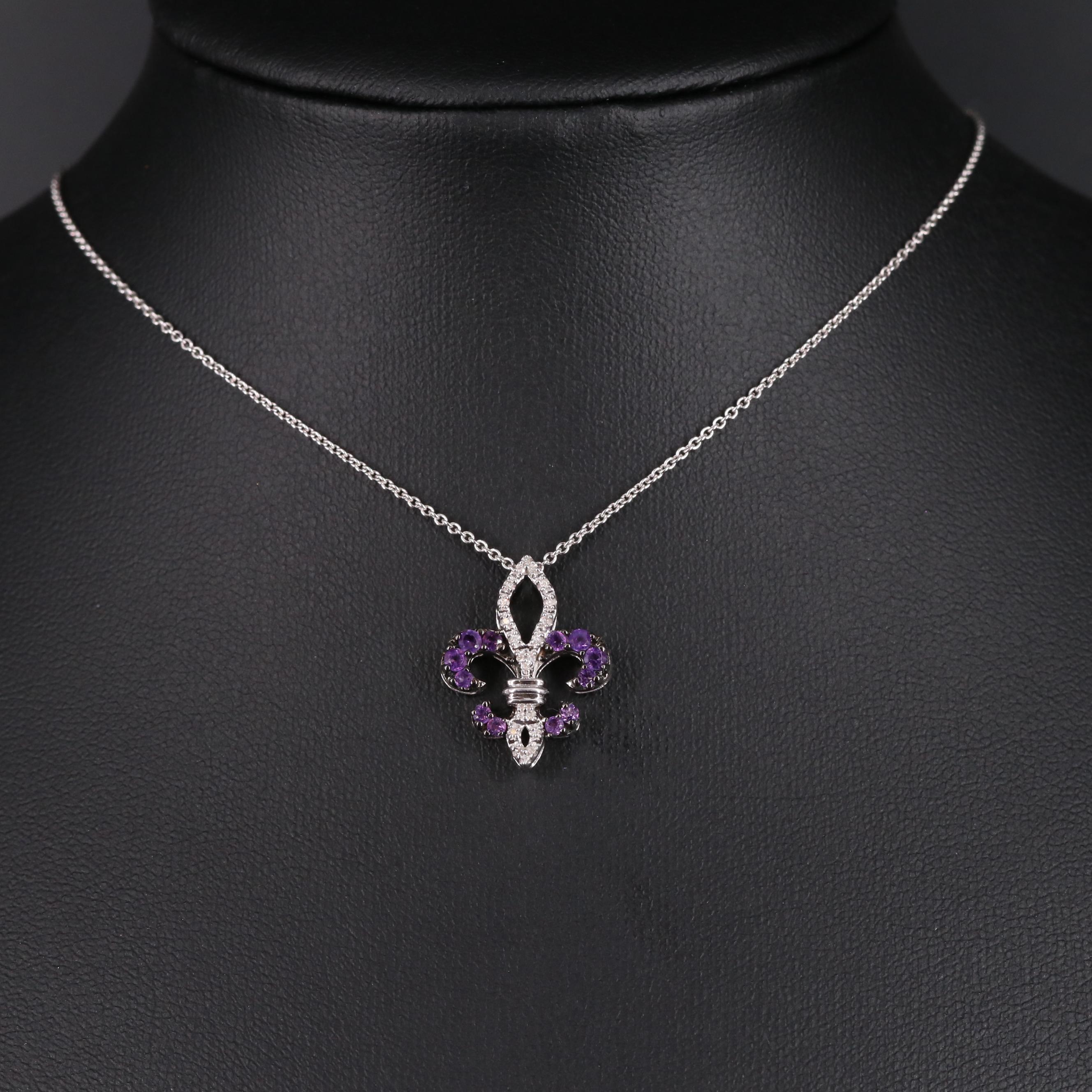 Sterling Silver Amethyst and Diamond Pendant Necklace