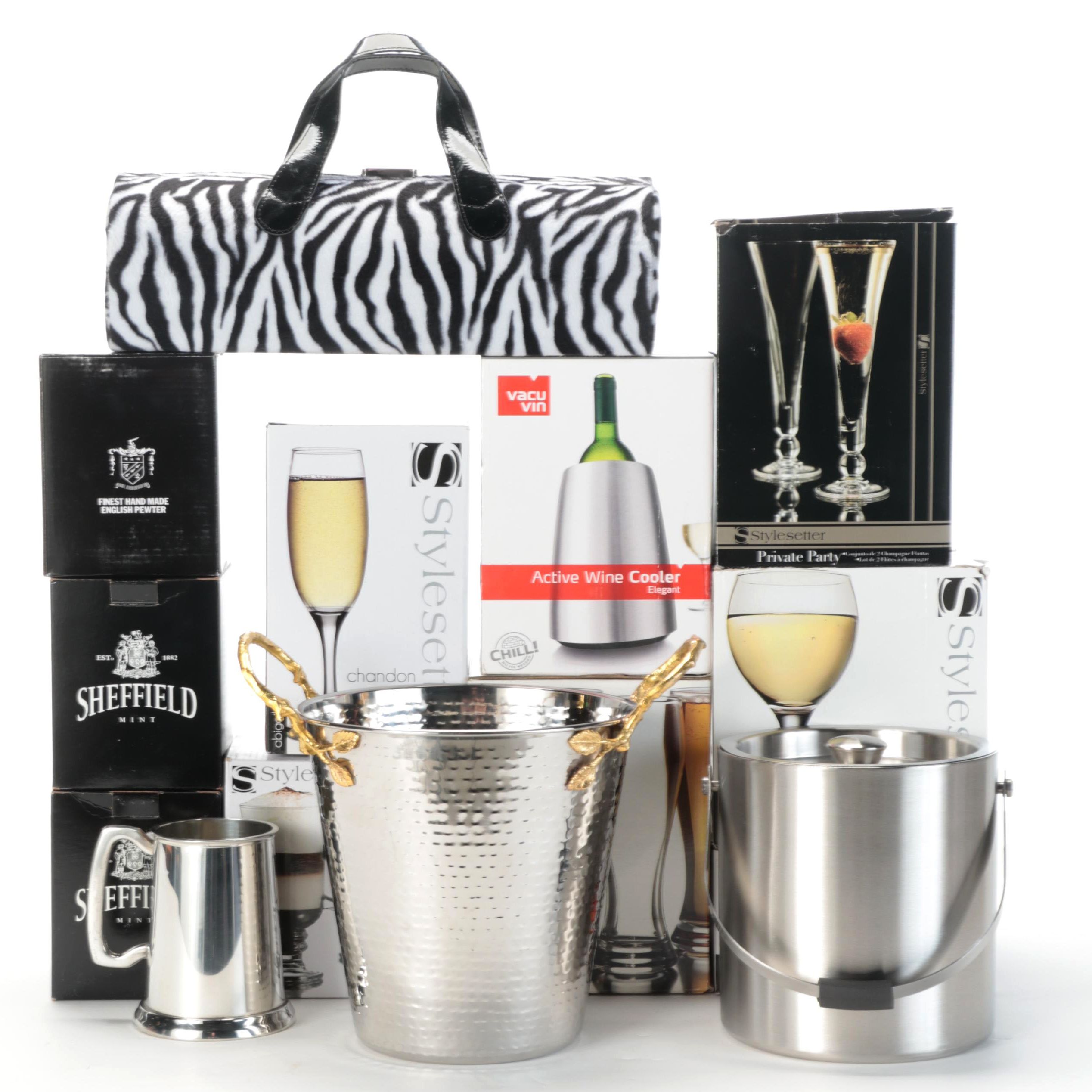 Ice Buckets with Wine Cooler, Stemware, Bar Mugs and Glasses