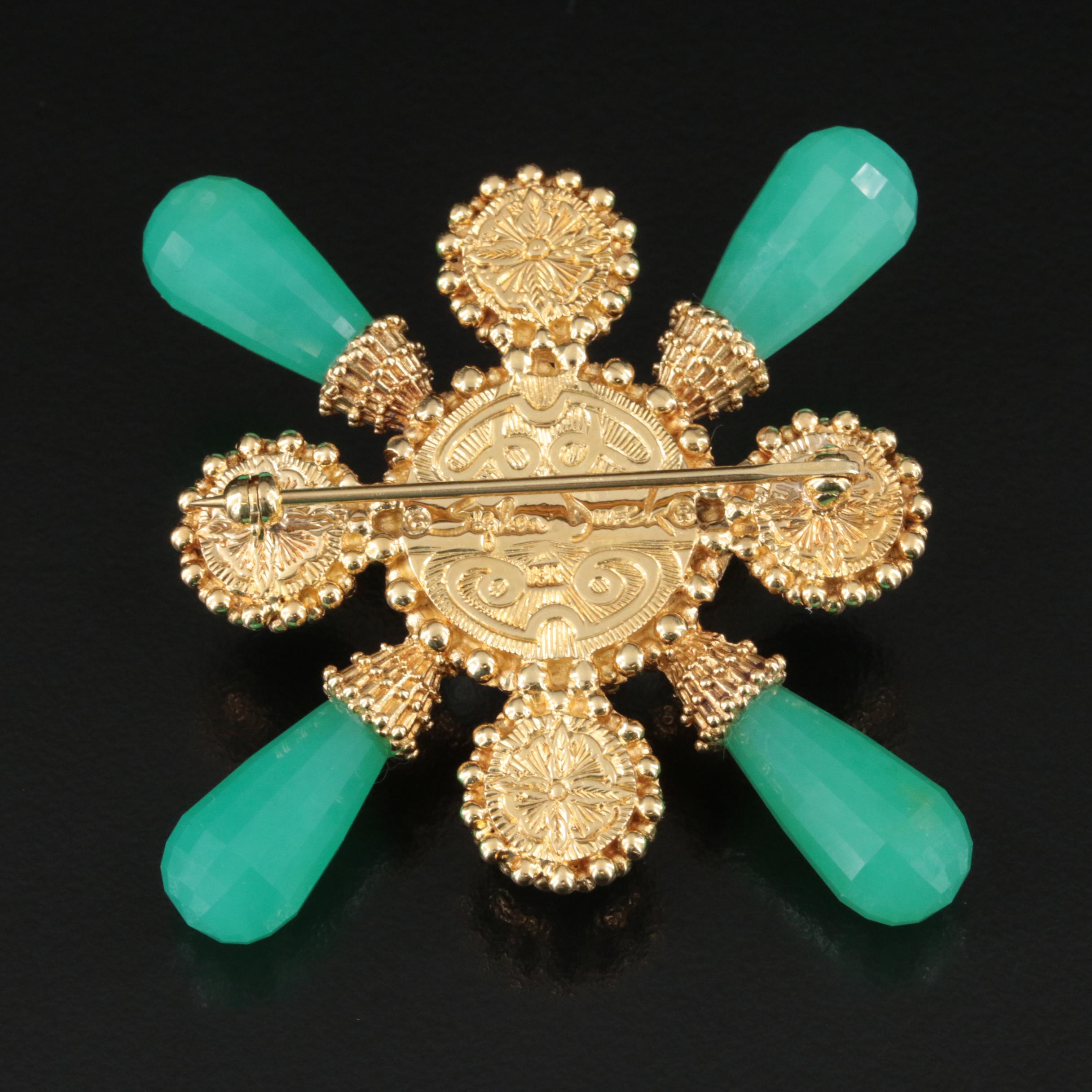 Stephen Dweck 18K Pearl, Chalcedony and Quartz Brooch with Granulation