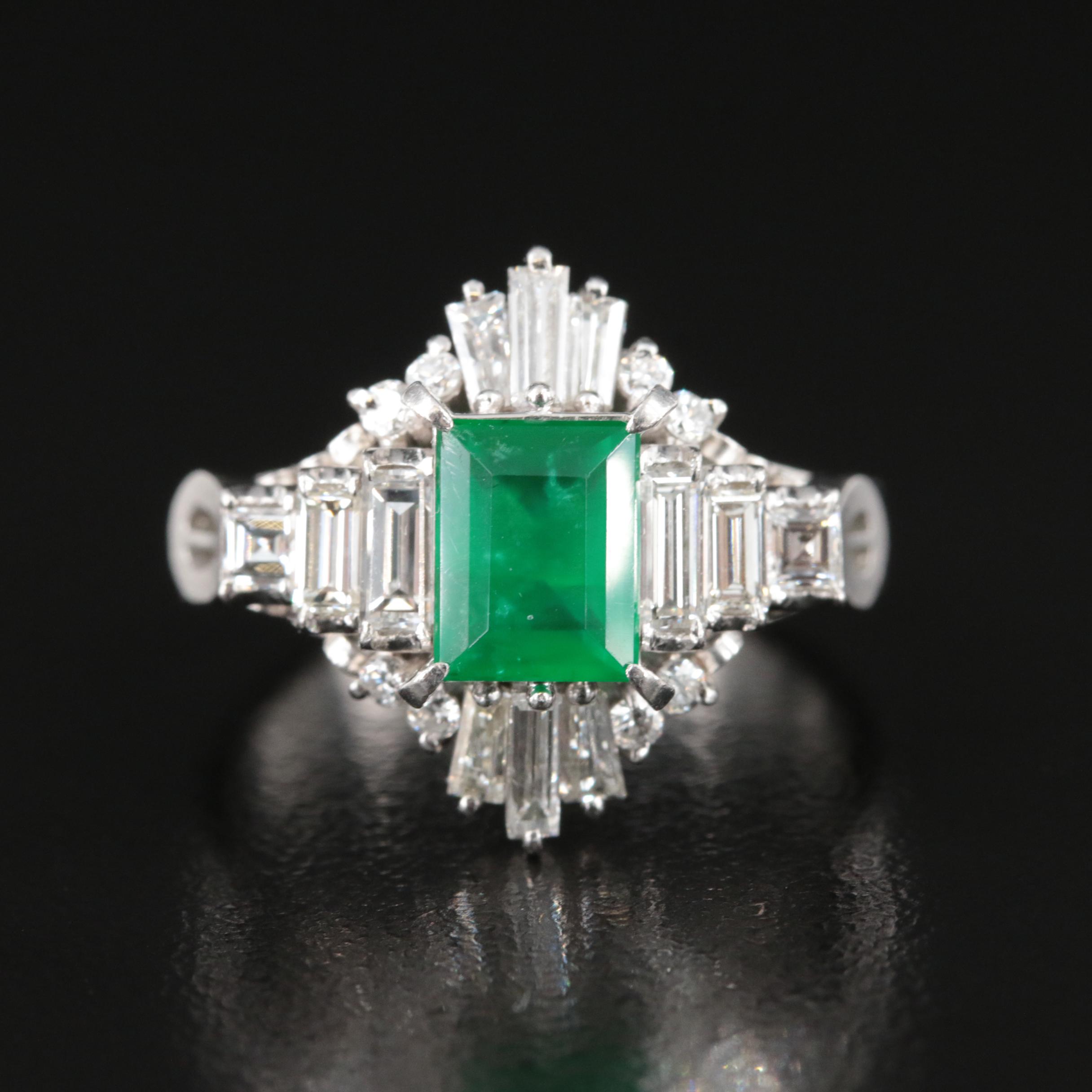 Platinum 1.10 CT Emerald and 1.02 CTW Diamond Ring with GIA Report
