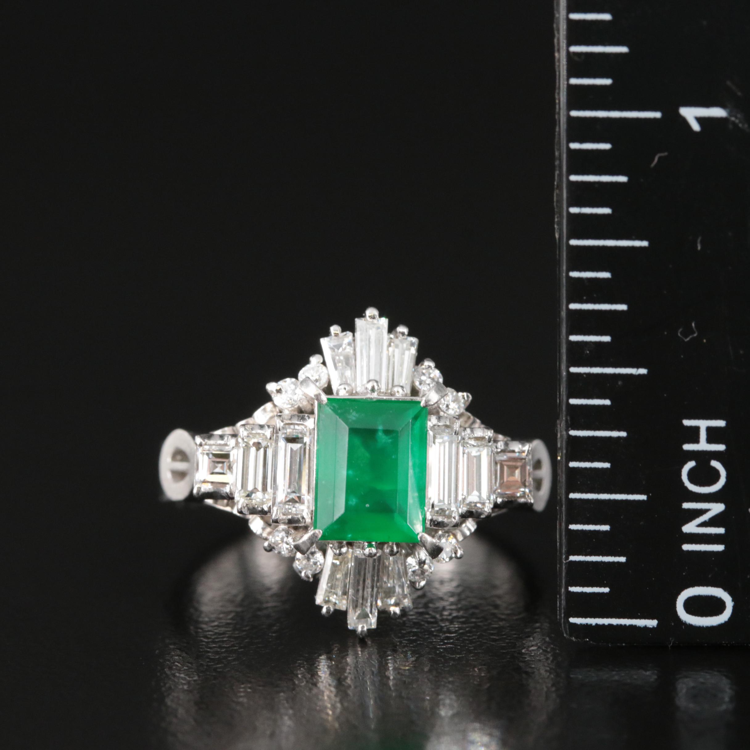 Platinum 1.10 CT Emerald and 1.02 CTW Diamond Ring with GIA Report