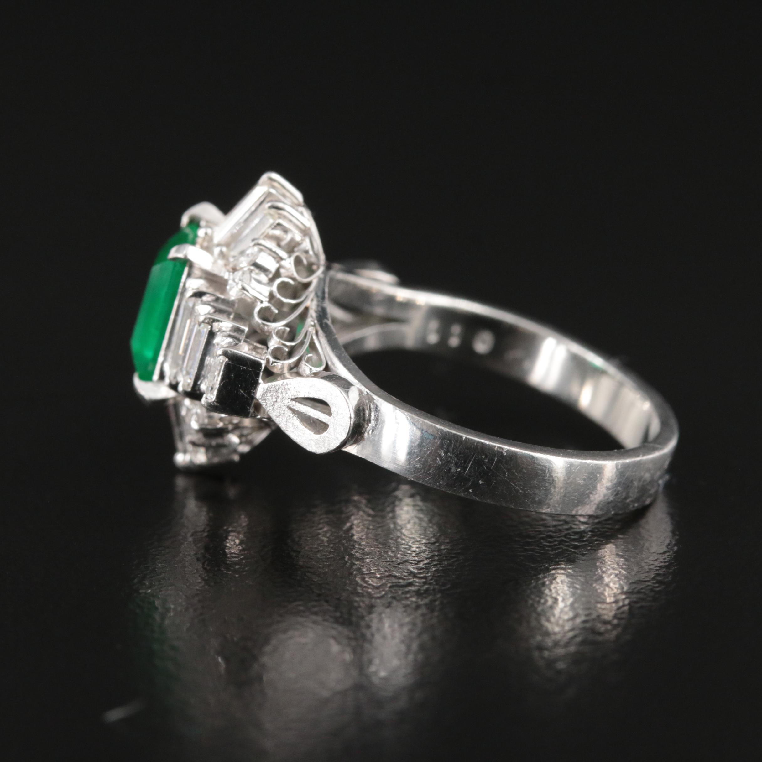 Platinum 1.10 CT Emerald and 1.02 CTW Diamond Ring with GIA Report