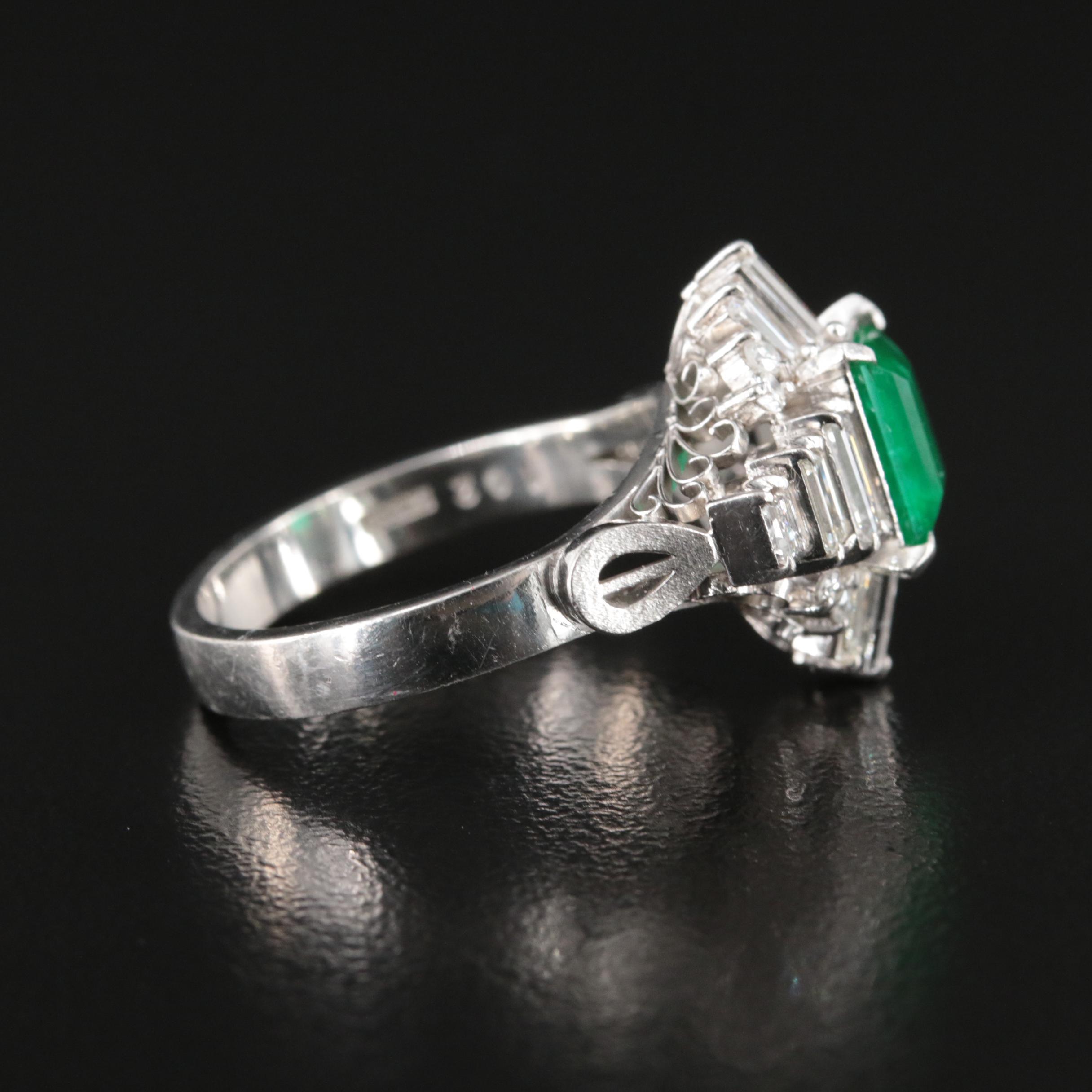 Platinum 1.10 CT Emerald and 1.02 CTW Diamond Ring with GIA Report