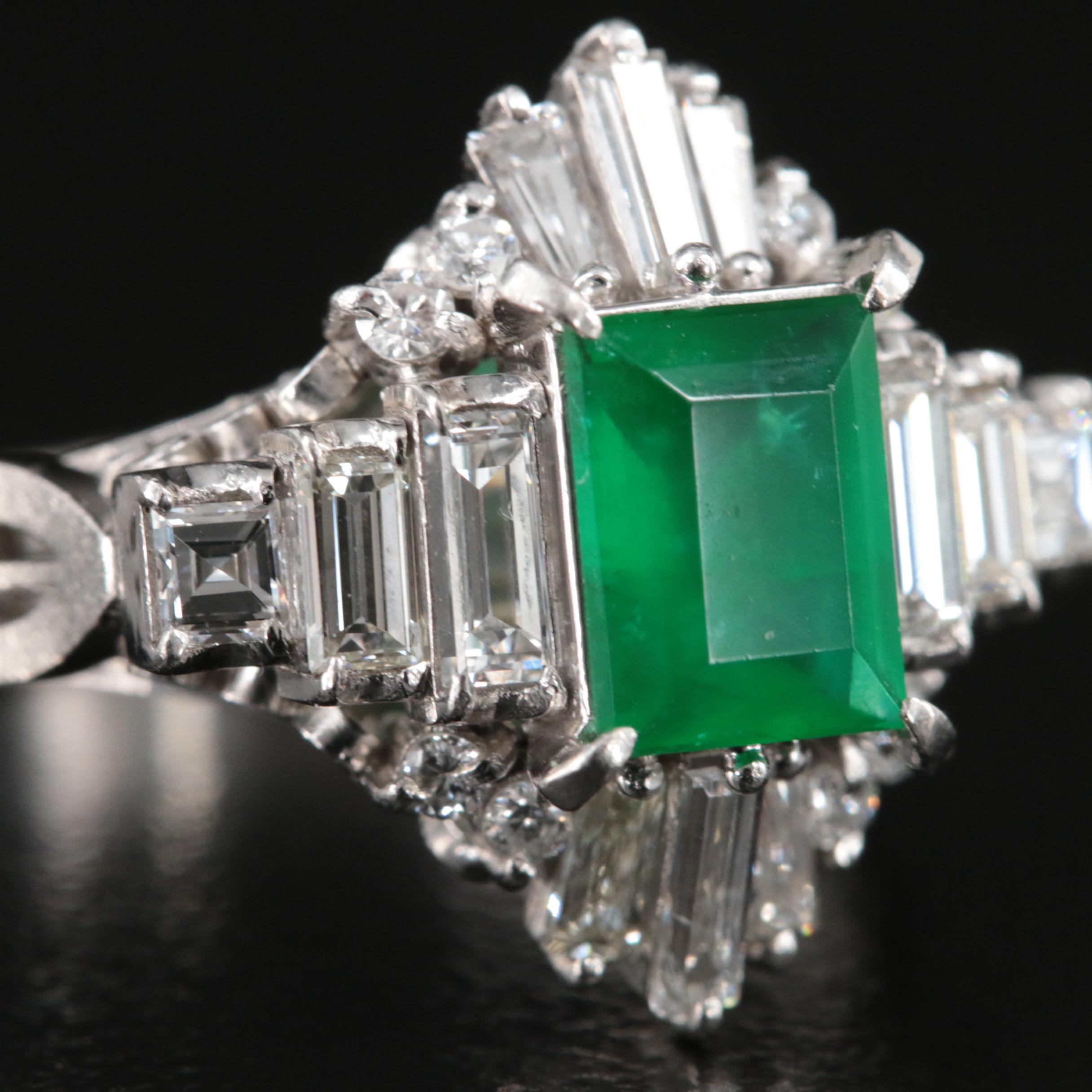 Platinum 1.10 CT Emerald and 1.02 CTW Diamond Ring with GIA Report