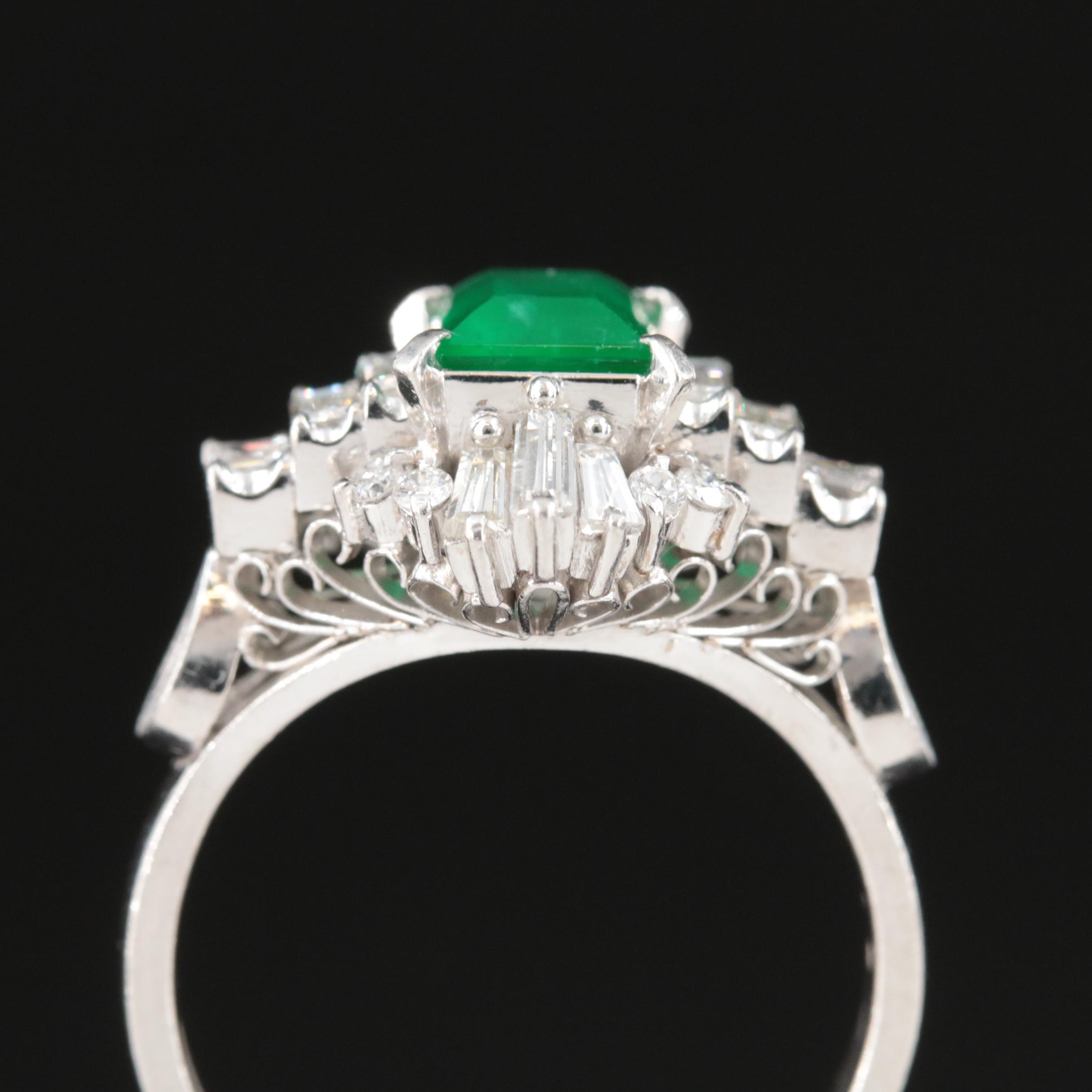 Platinum 1.10 CT Emerald and 1.02 CTW Diamond Ring with GIA Report