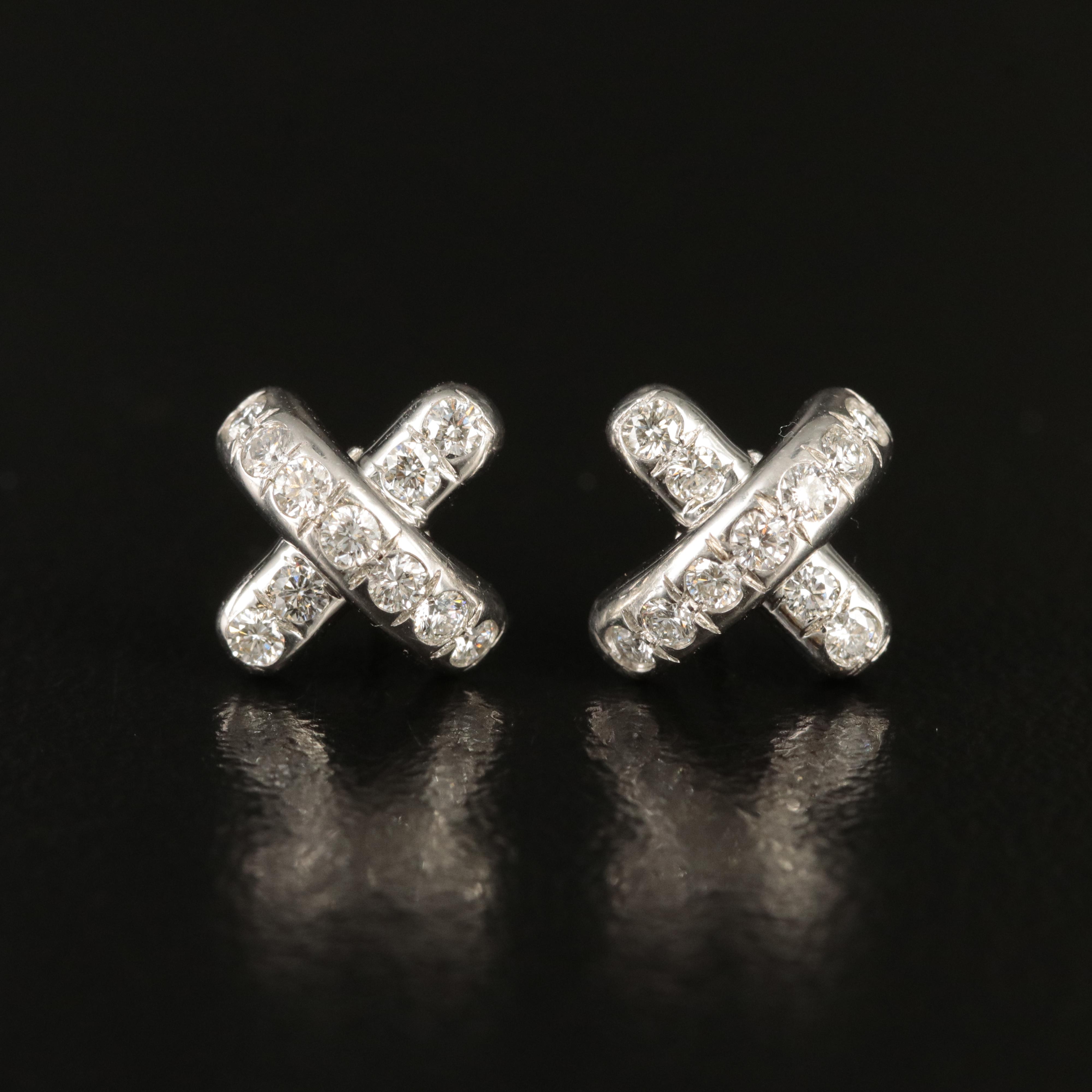 Tiffany & Co. Platinum 0.39 CTW Diamond Cross Stitch X Earrings