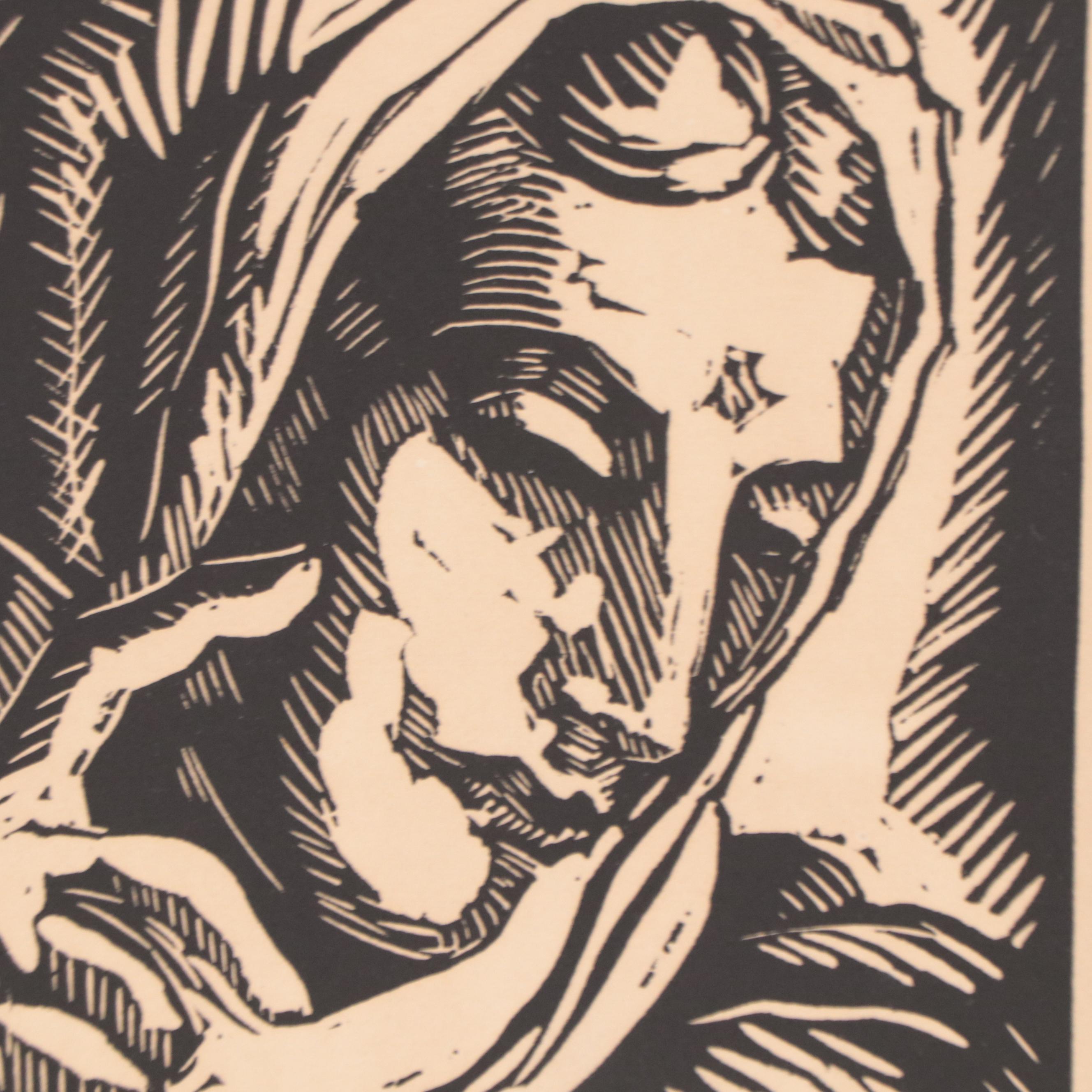 Bozena Sochor Linocut "Ave Maria," Mid-20th Century