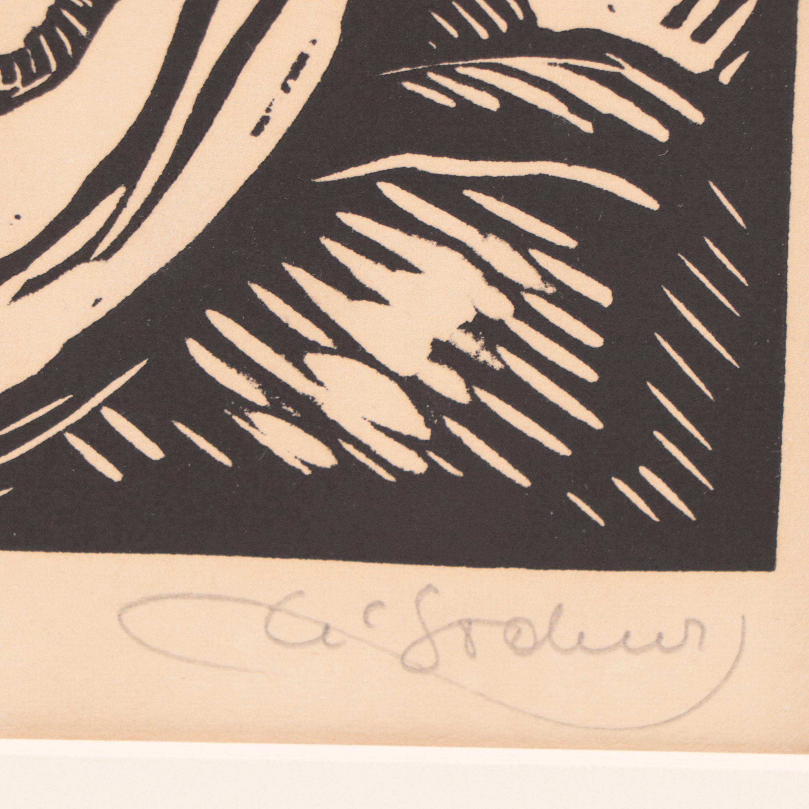 Bozena Sochor Linocut "Ave Maria," Mid-20th Century