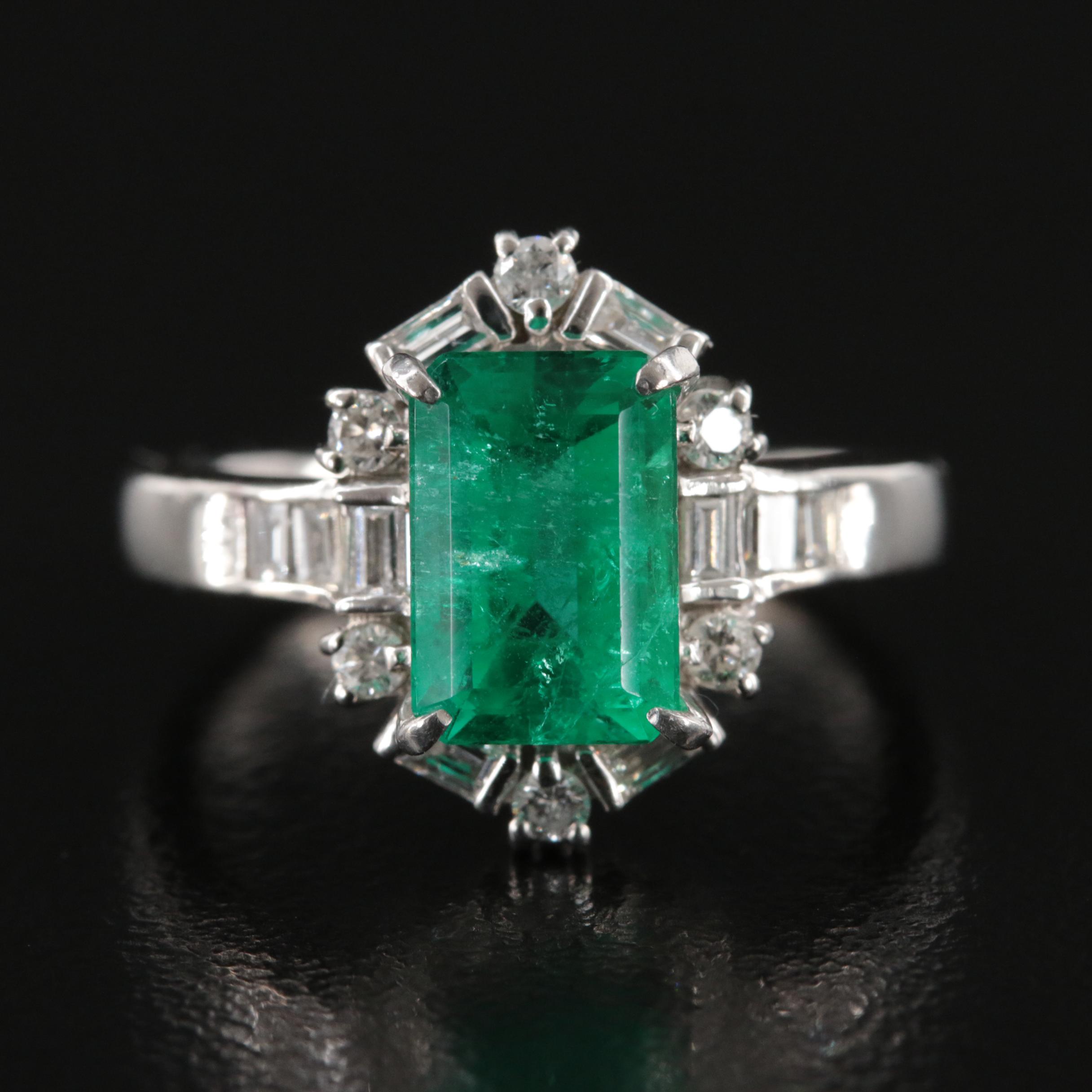 Platinum 1.70 CT Colombian Emerald and Diamond Ring with GIA Report