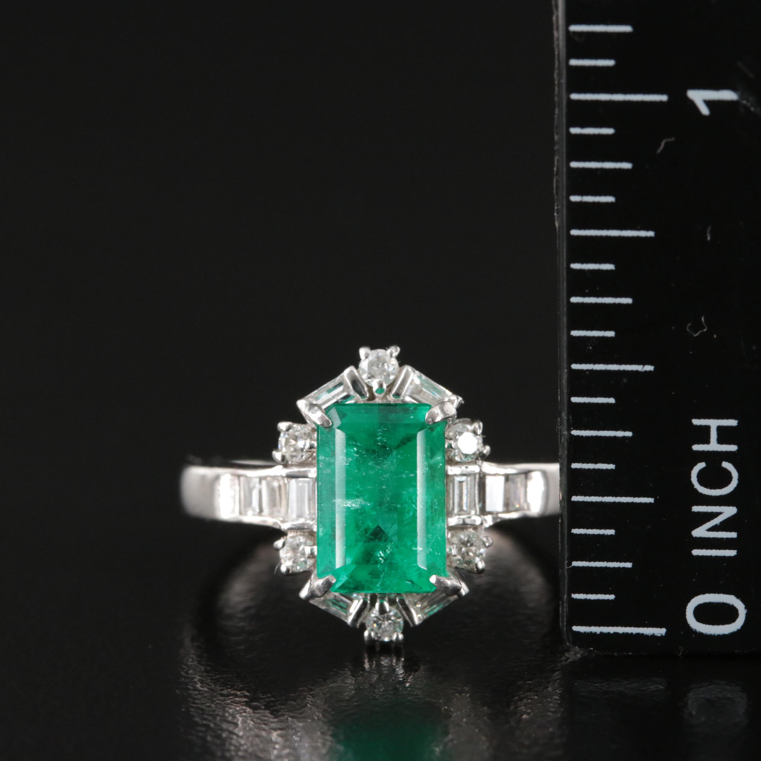 Platinum 1.70 CT Colombian Emerald and Diamond Ring with GIA Report