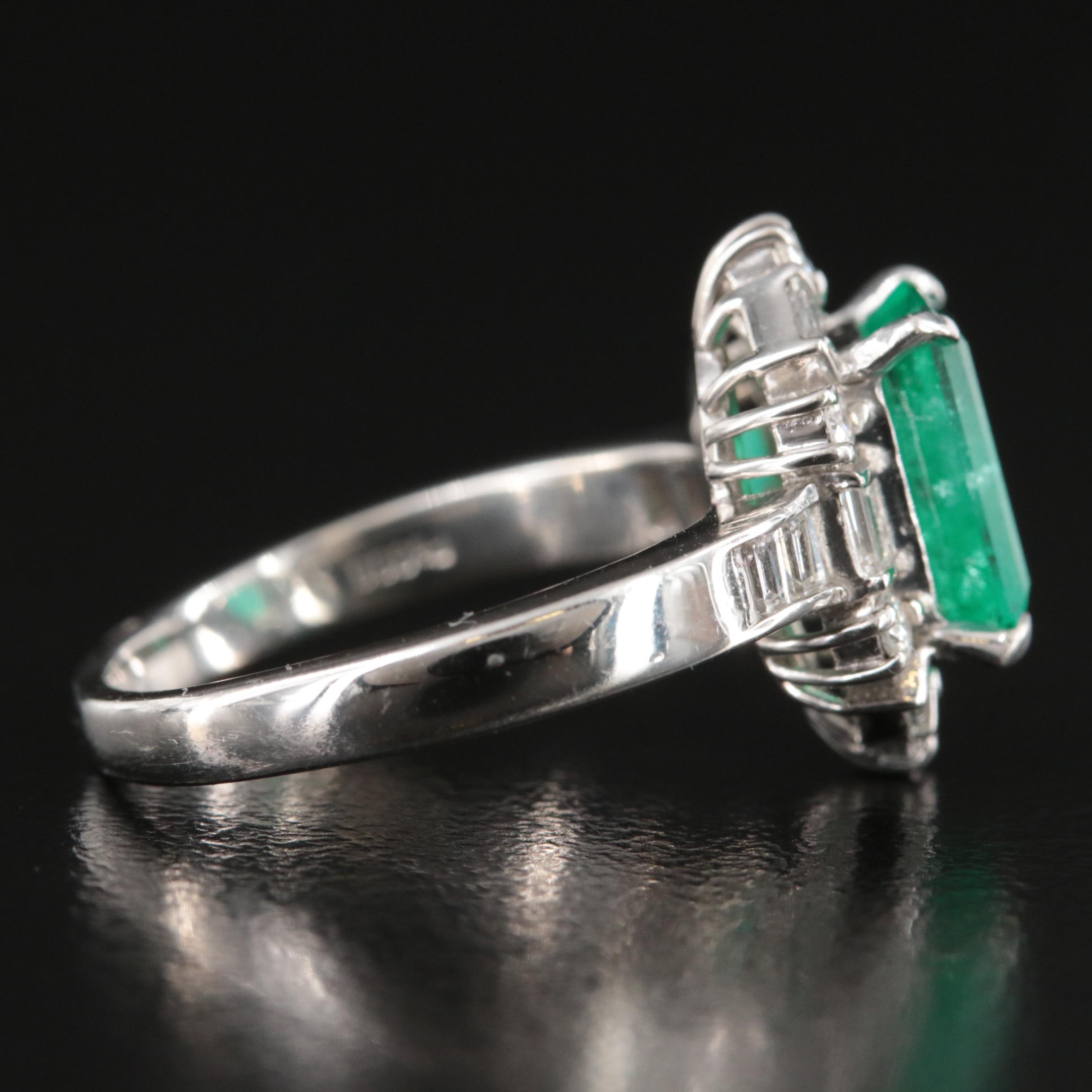 Platinum 1.70 CT Colombian Emerald and Diamond Ring with GIA Report