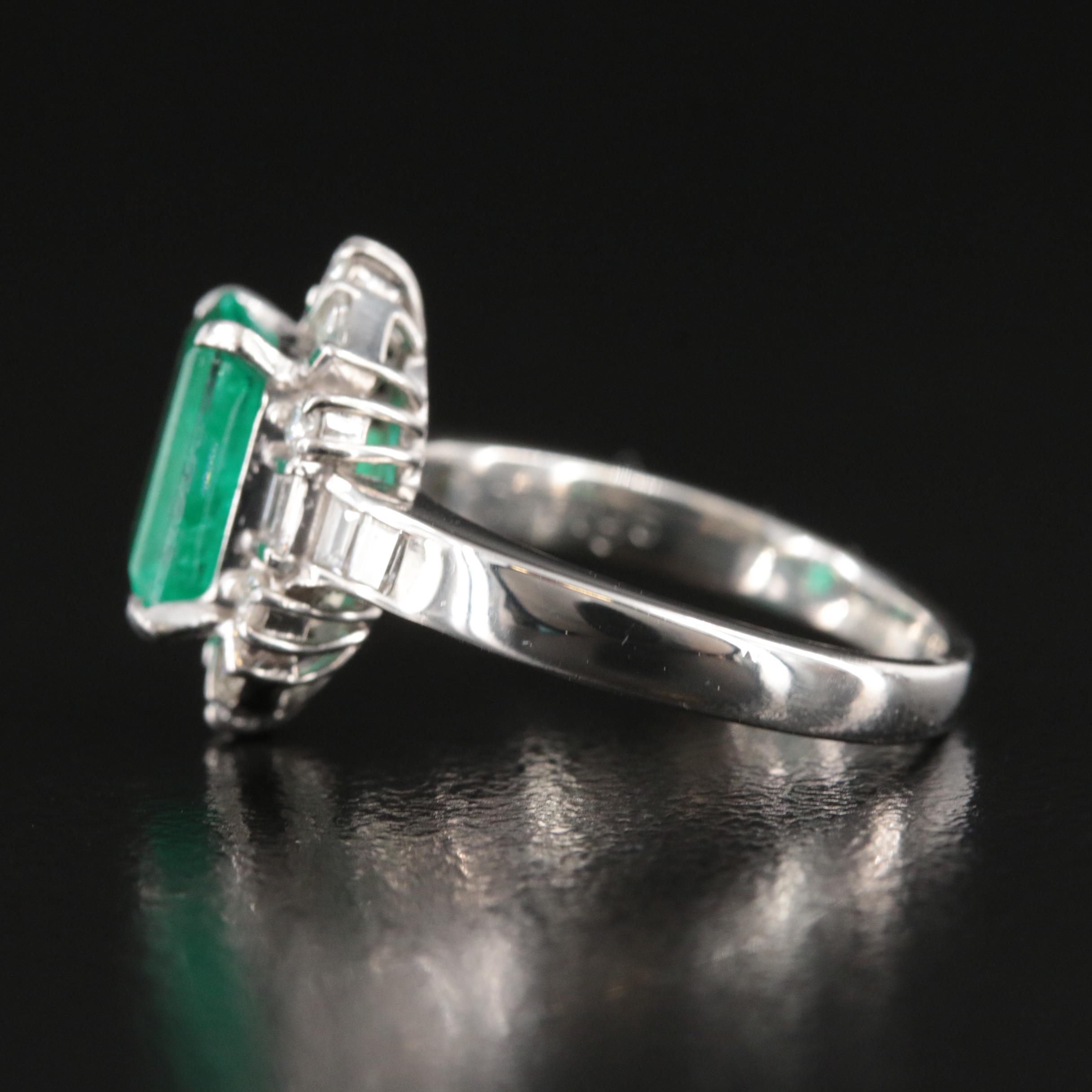 Platinum 1.70 CT Colombian Emerald and Diamond Ring with GIA Report