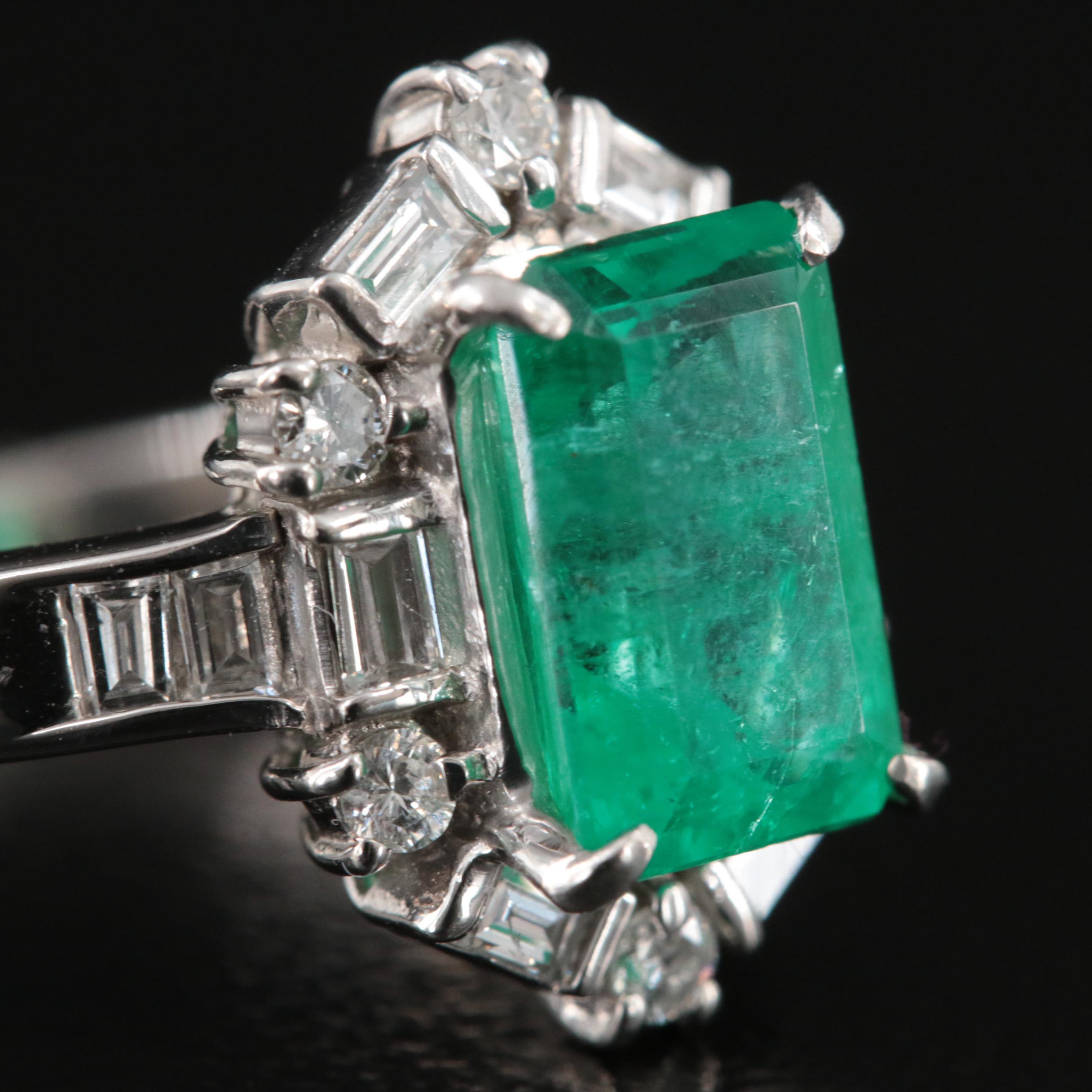 Platinum 1.70 CT Colombian Emerald and Diamond Ring with GIA Report