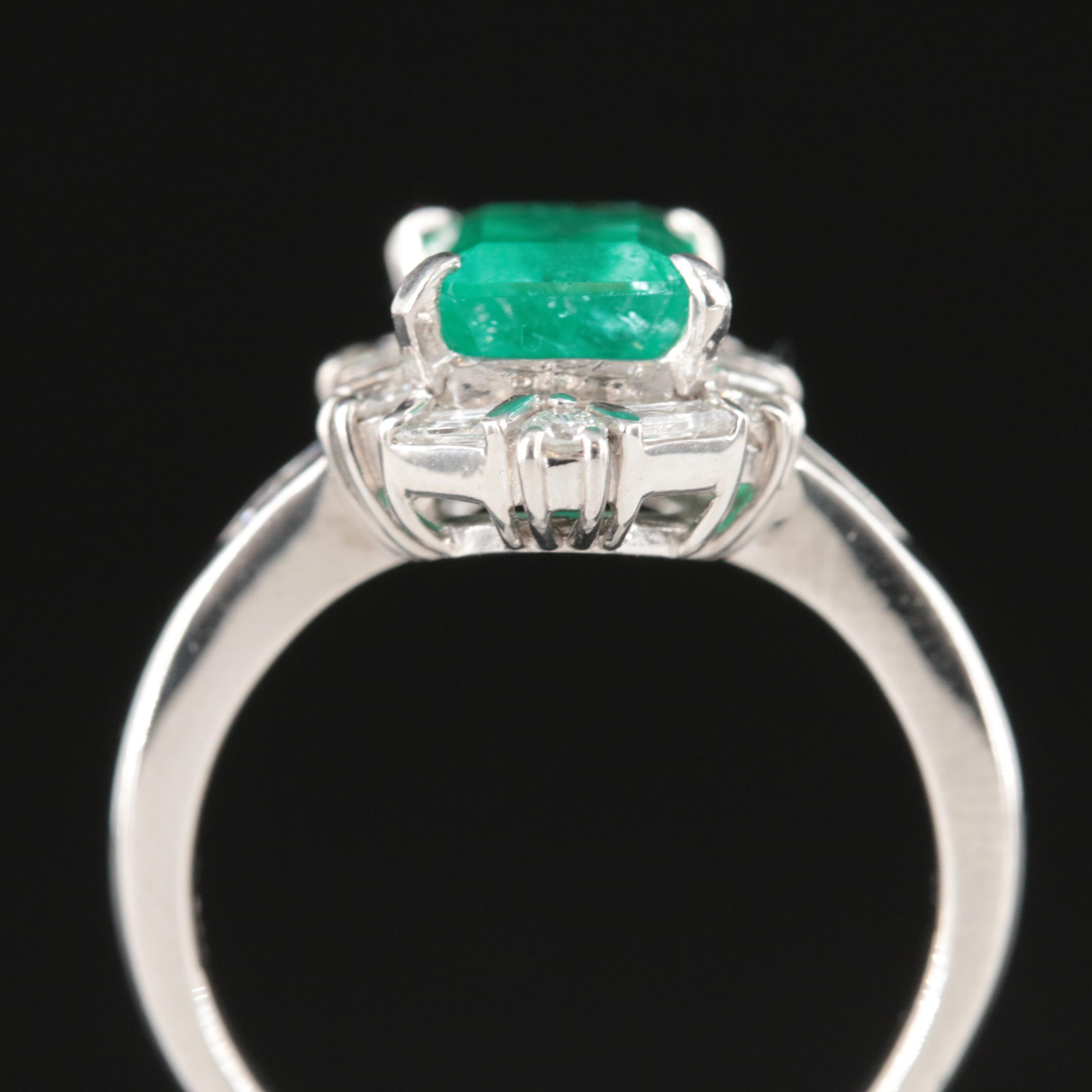 Platinum 1.70 CT Colombian Emerald and Diamond Ring with GIA Report