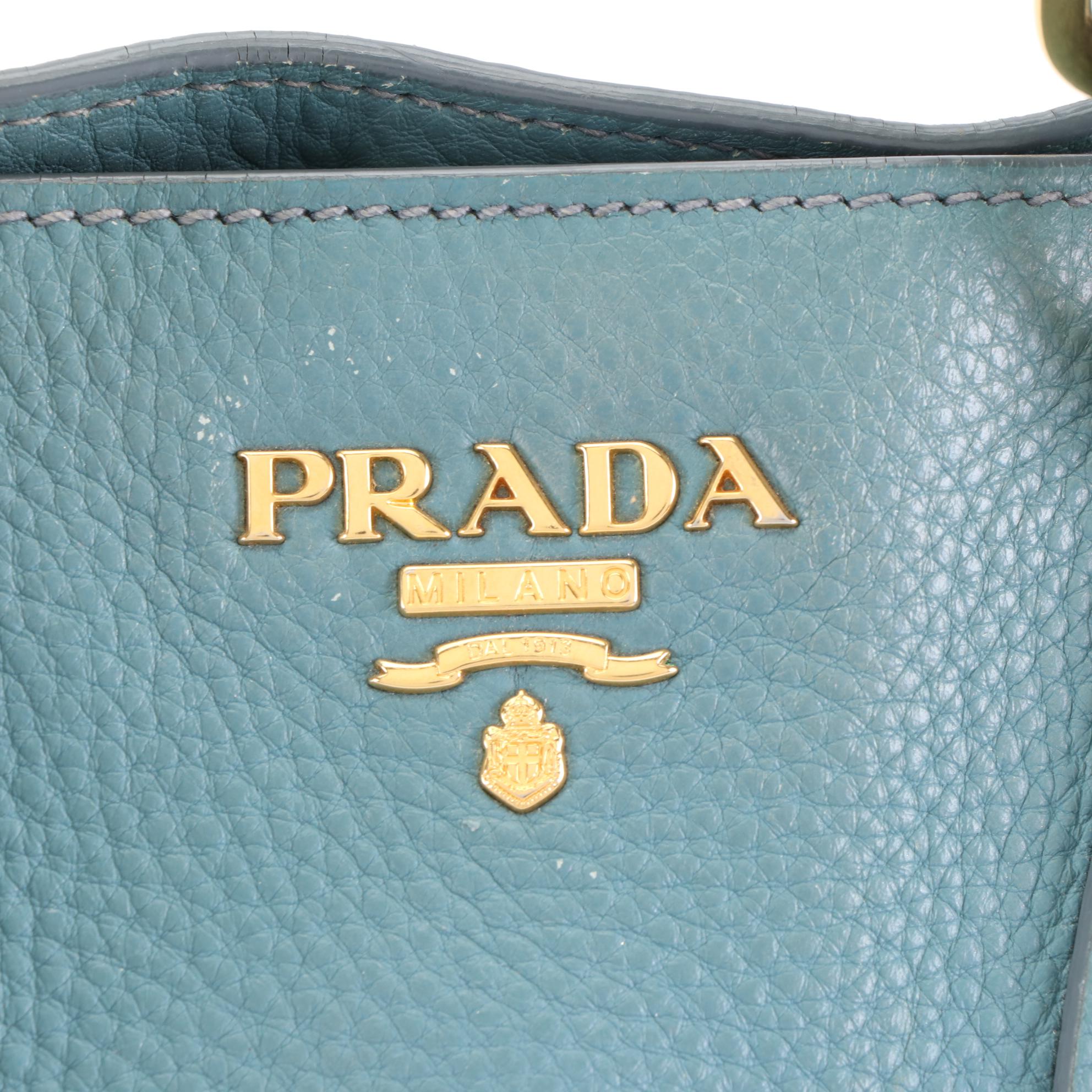 Prada Two-Way Shopping Tote in Marine Vitello Daino Leather