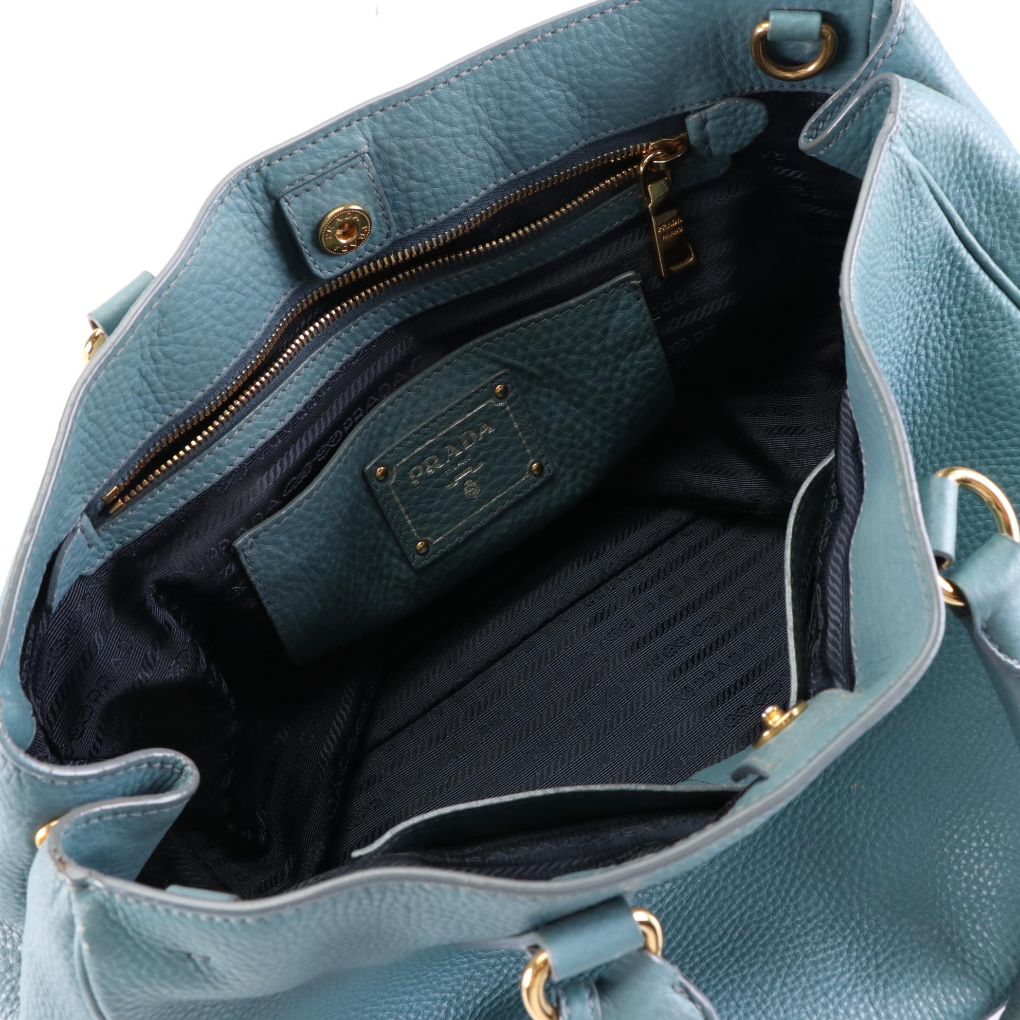 Prada Two-Way Shopping Tote in Marine Vitello Daino Leather