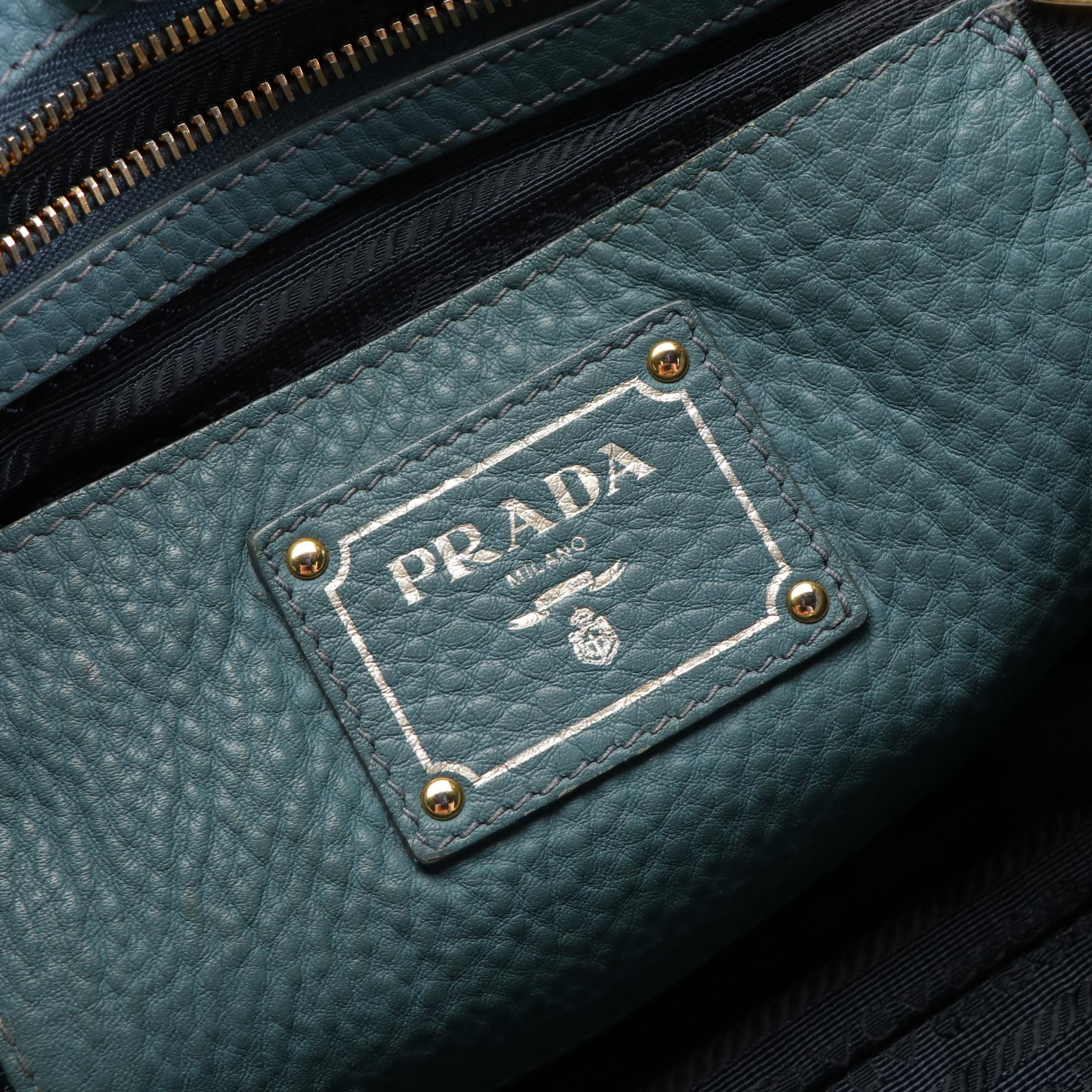Prada Two-Way Shopping Tote in Marine Vitello Daino Leather