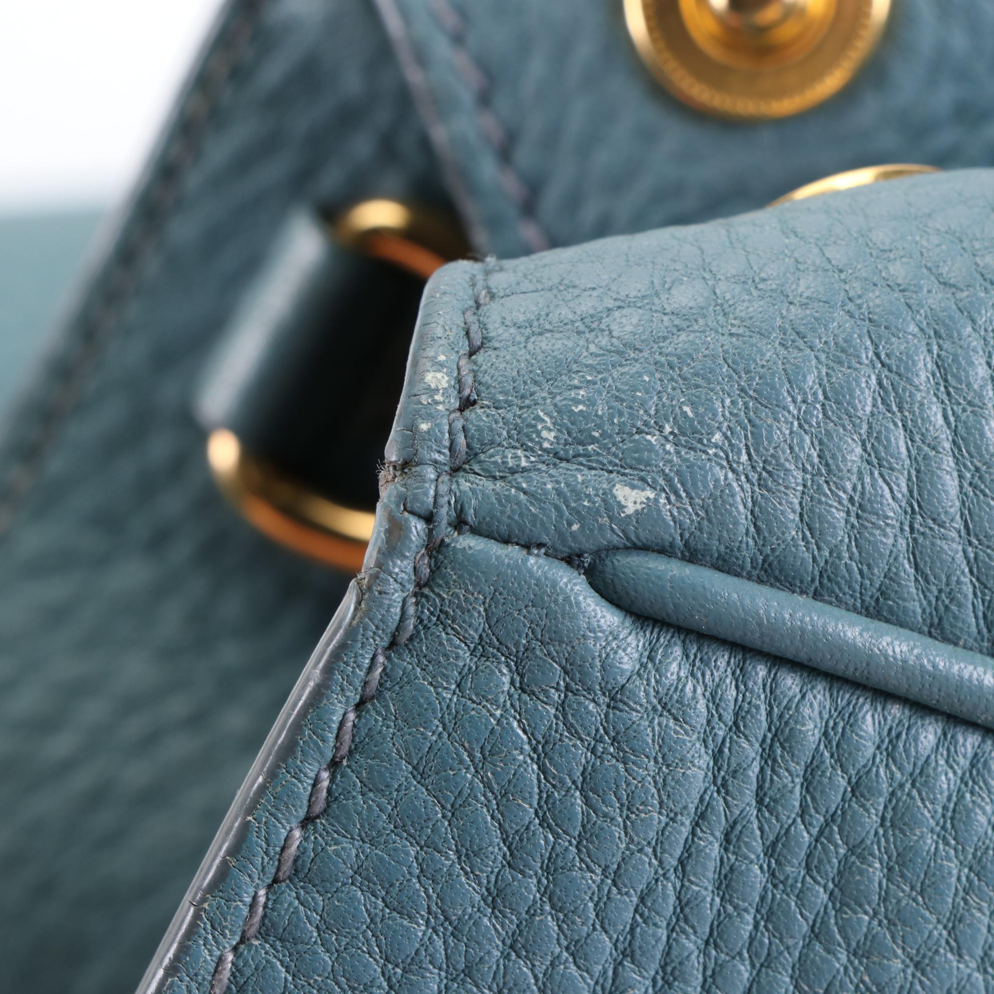 Prada Two-Way Shopping Tote in Marine Vitello Daino Leather