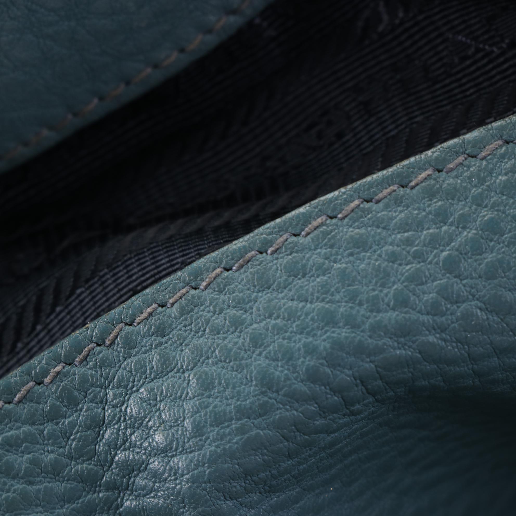 Prada Two-Way Shopping Tote in Marine Vitello Daino Leather