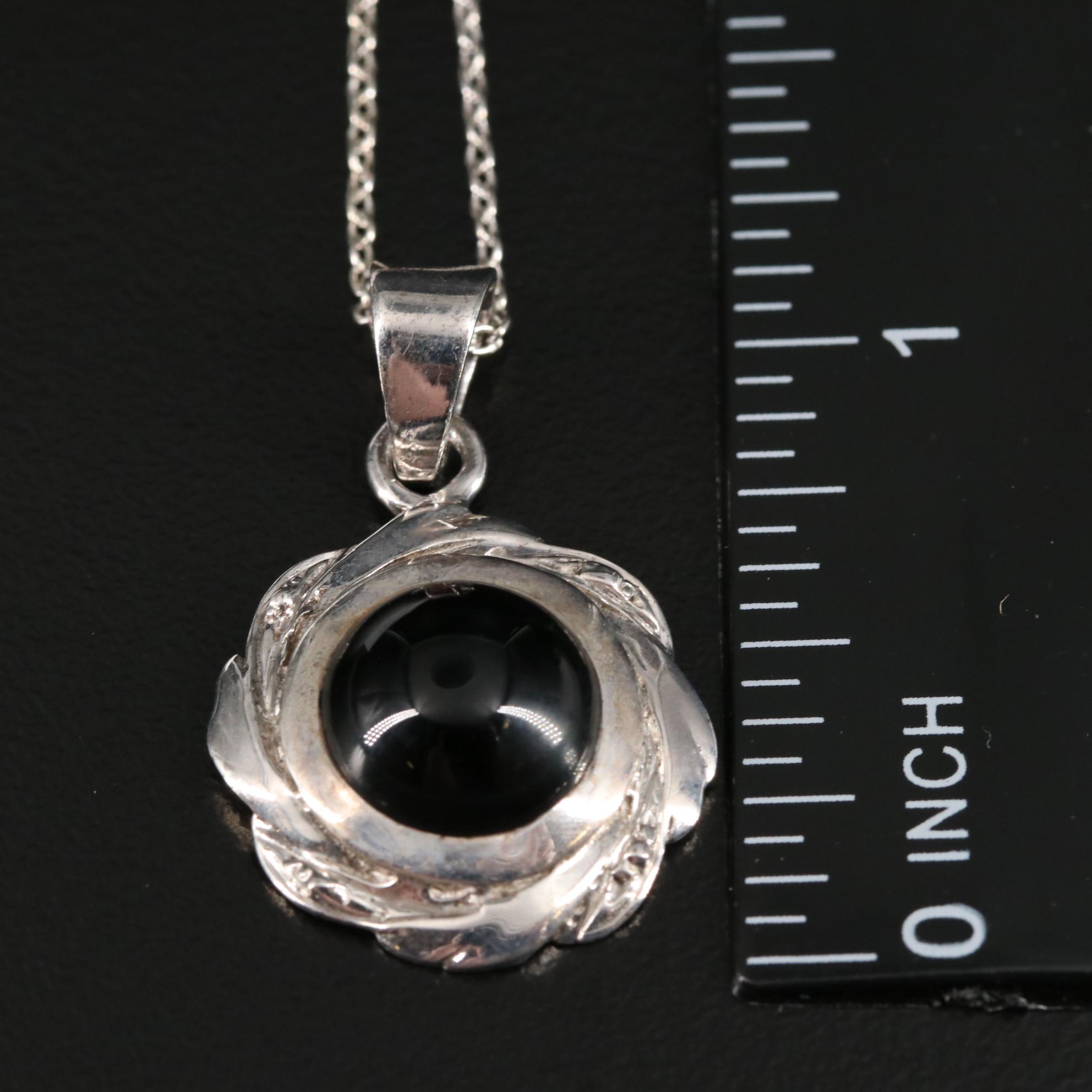 Sterling and Black Onyx Pendant Necklace
