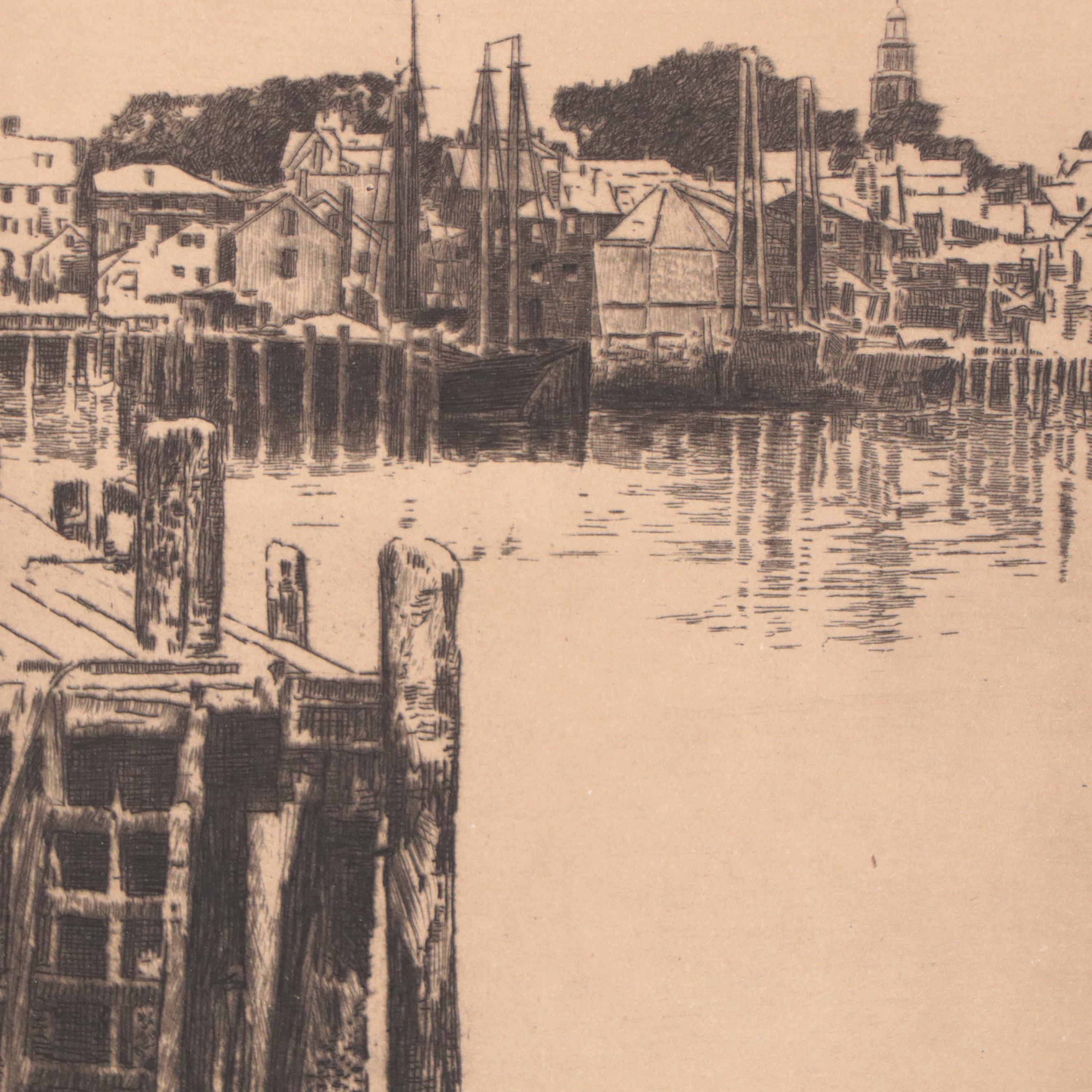 George W. Harvey Etching "Harbor Cove, Gloucester, Mass." Circa 1925