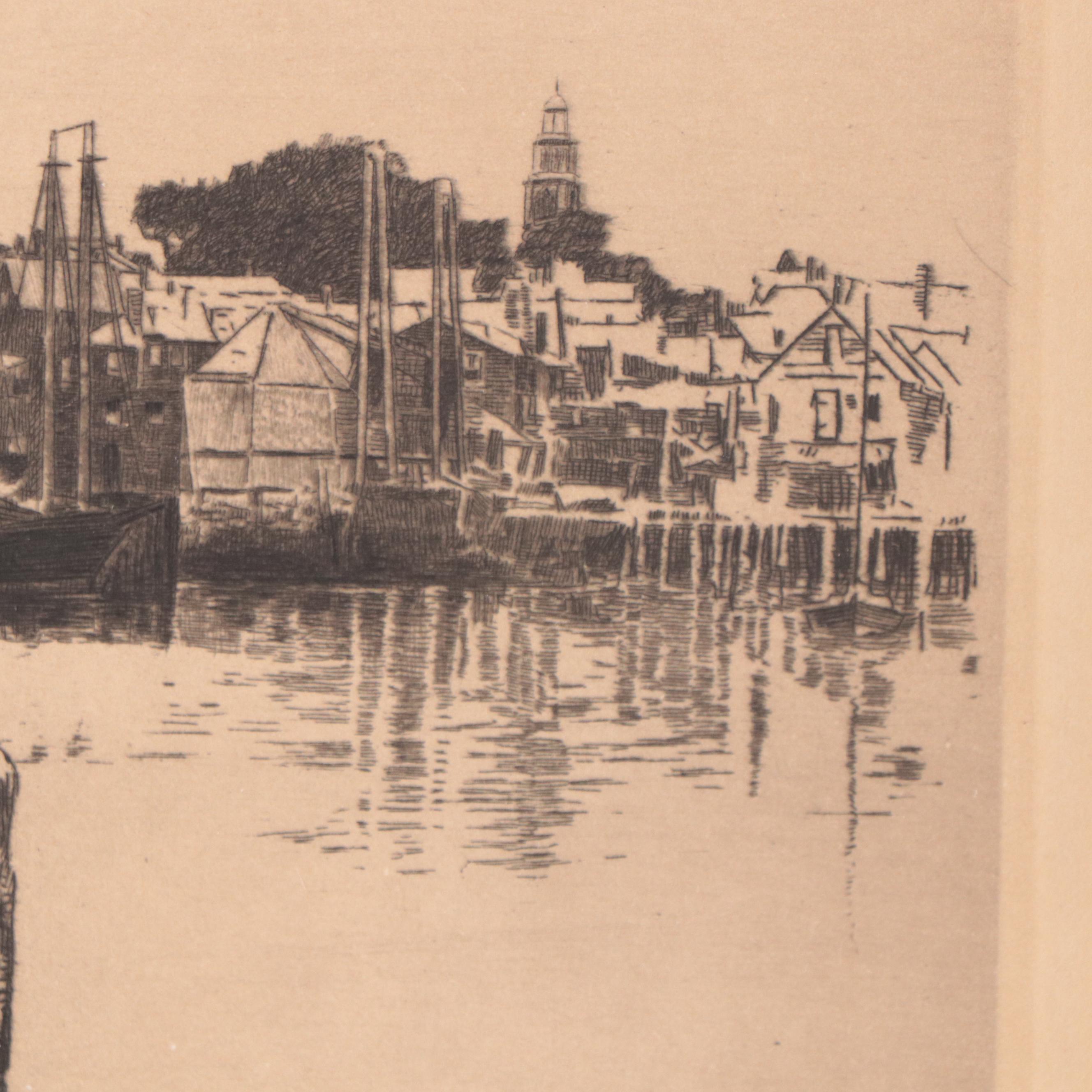 George W. Harvey Etching "Harbor Cove, Gloucester, Mass." Circa 1925