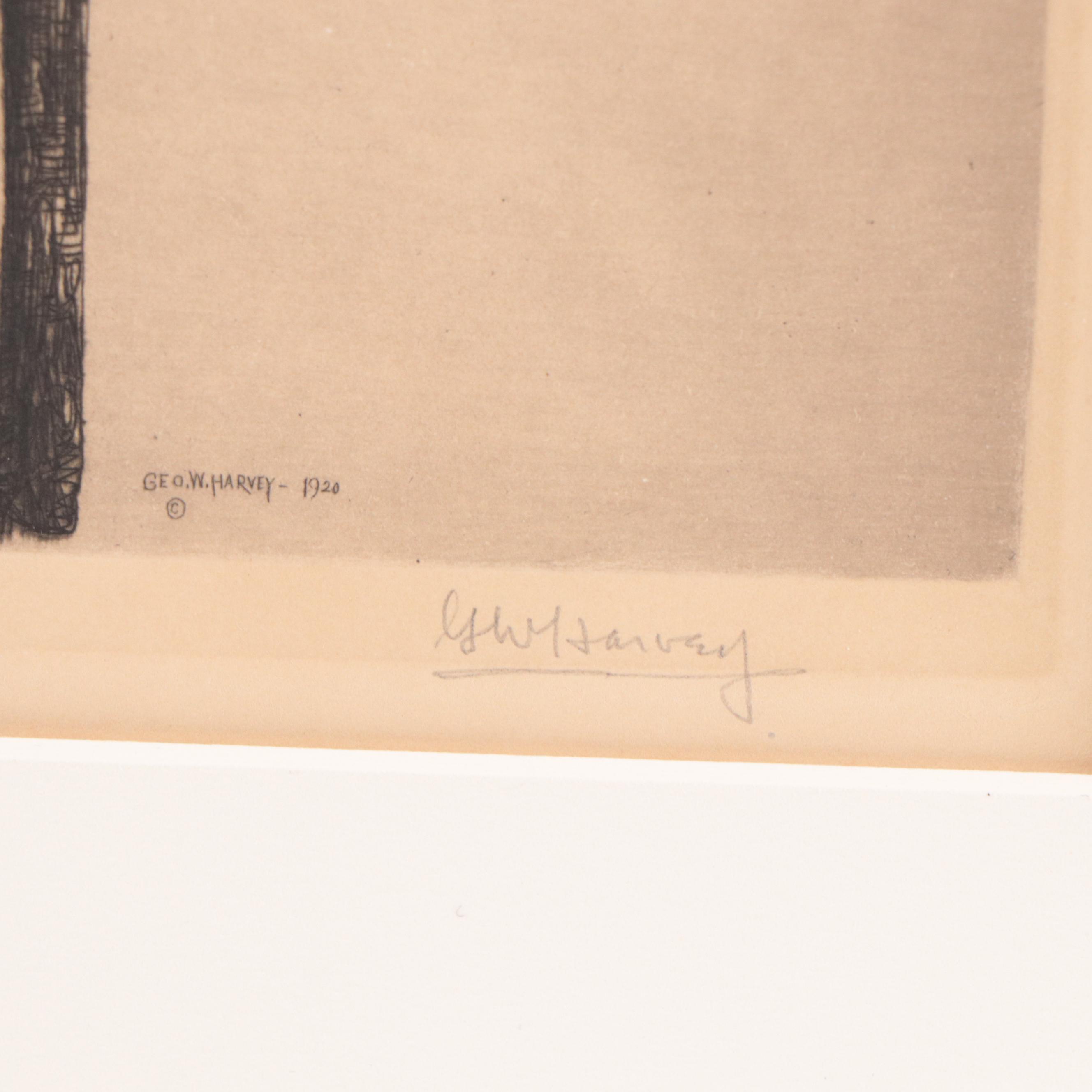 George W. Harvey Etching "Harbor Cove, Gloucester, Mass." Circa 1925