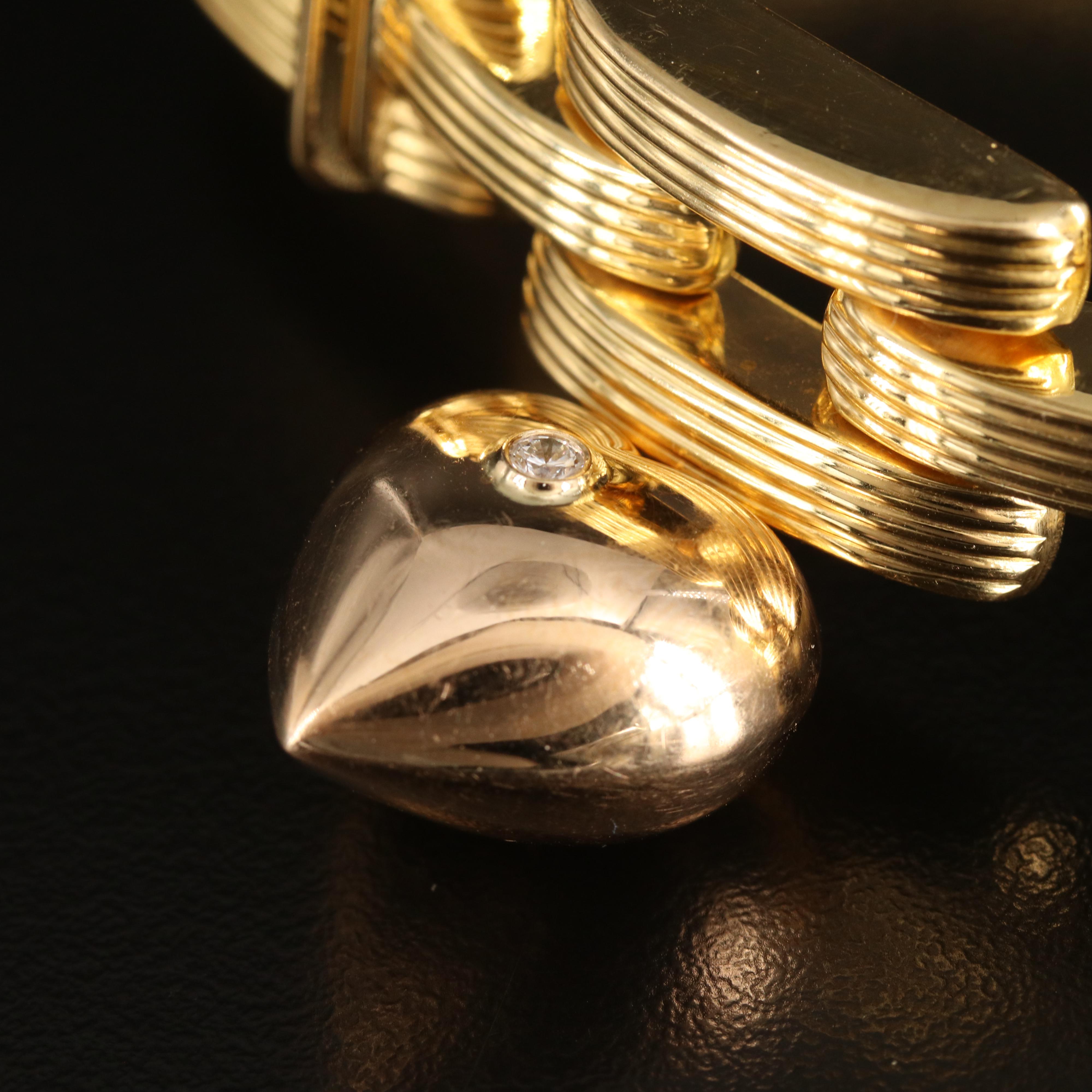 18K Panther Link Bracelet with 14K Rose Gold 0.08 CT Diamond Heart Charm