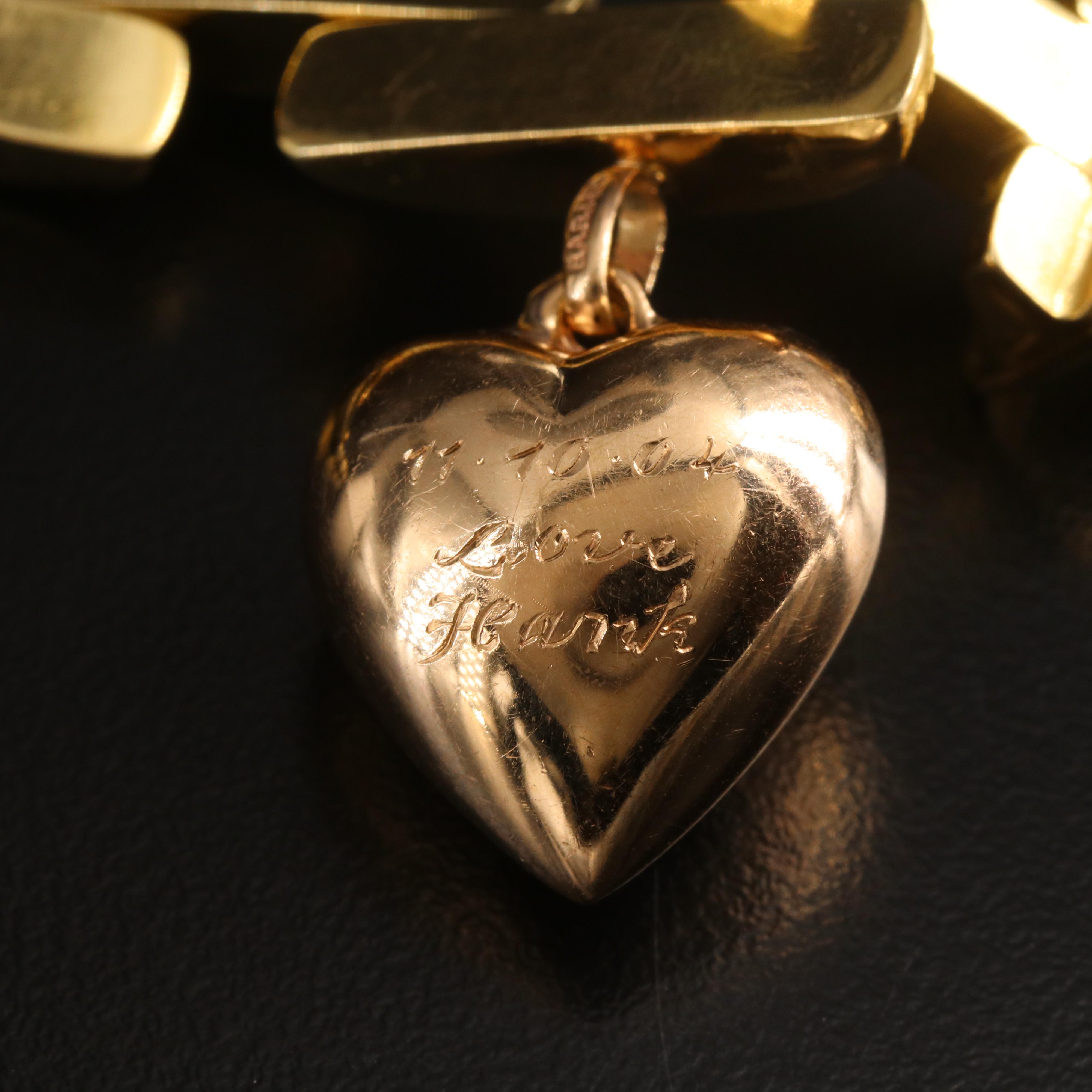 18K Panther Link Bracelet with 14K Rose Gold 0.08 CT Diamond Heart Charm