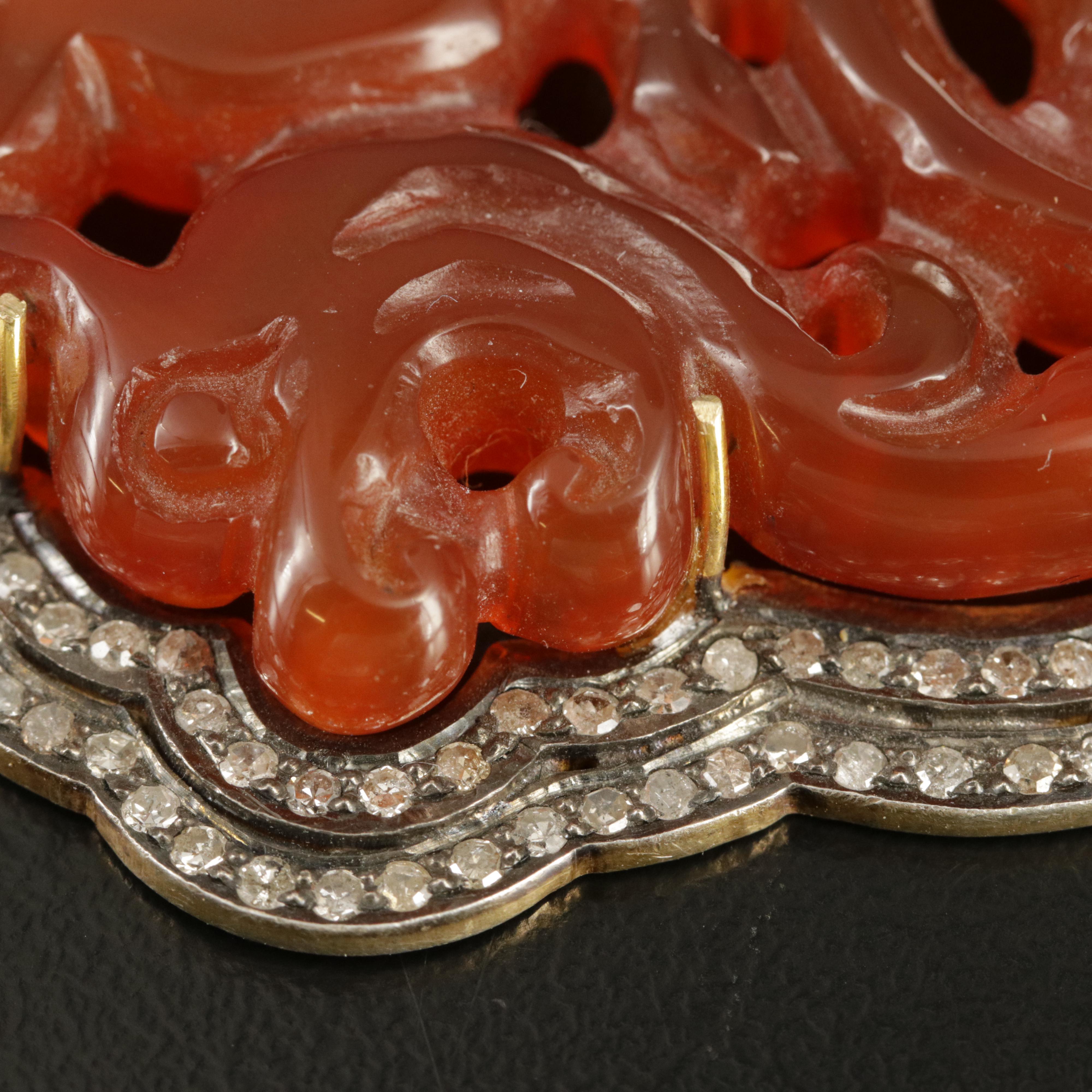 Sterling Carnelian and Diamond Pendant Necklace