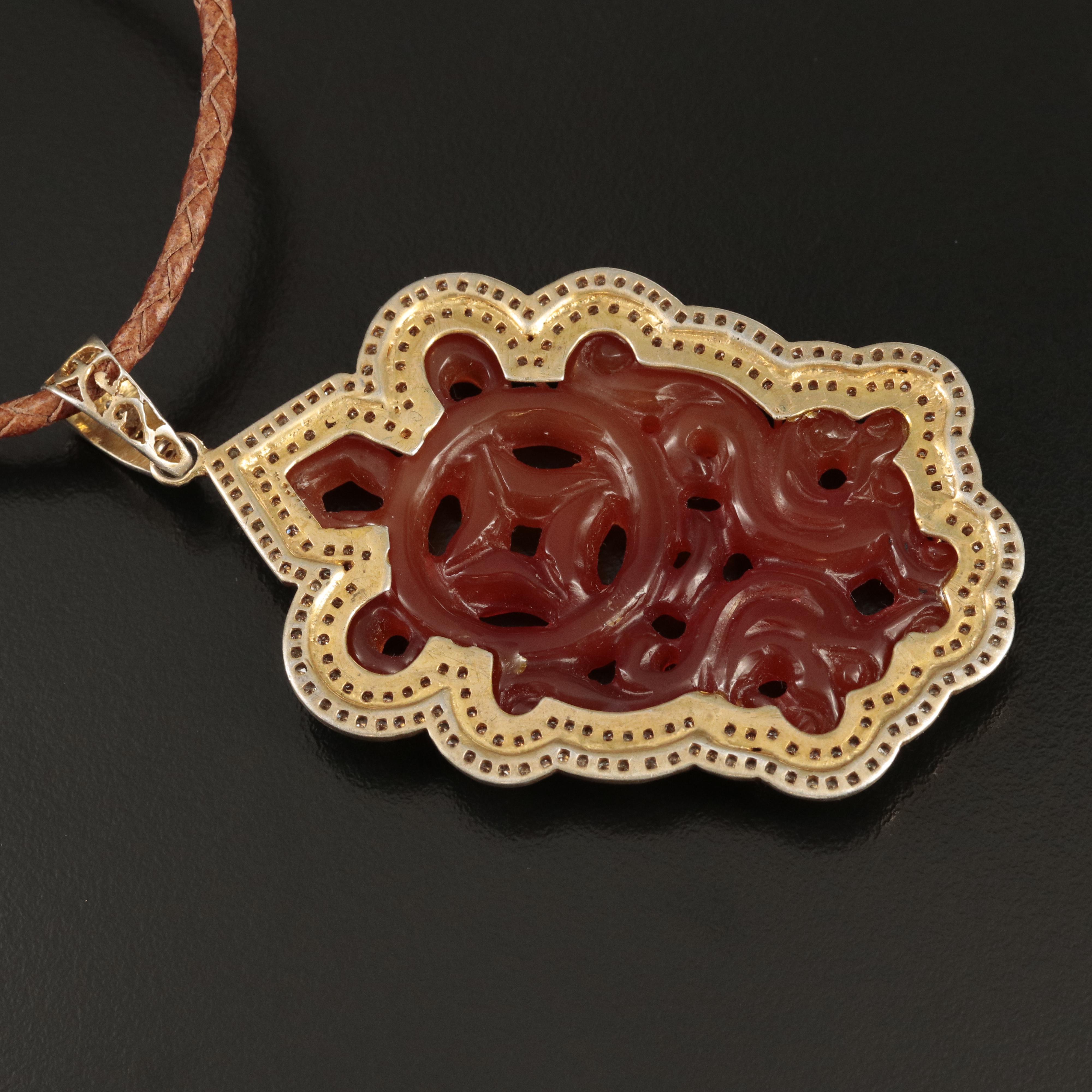 Sterling Carnelian and Diamond Pendant Necklace