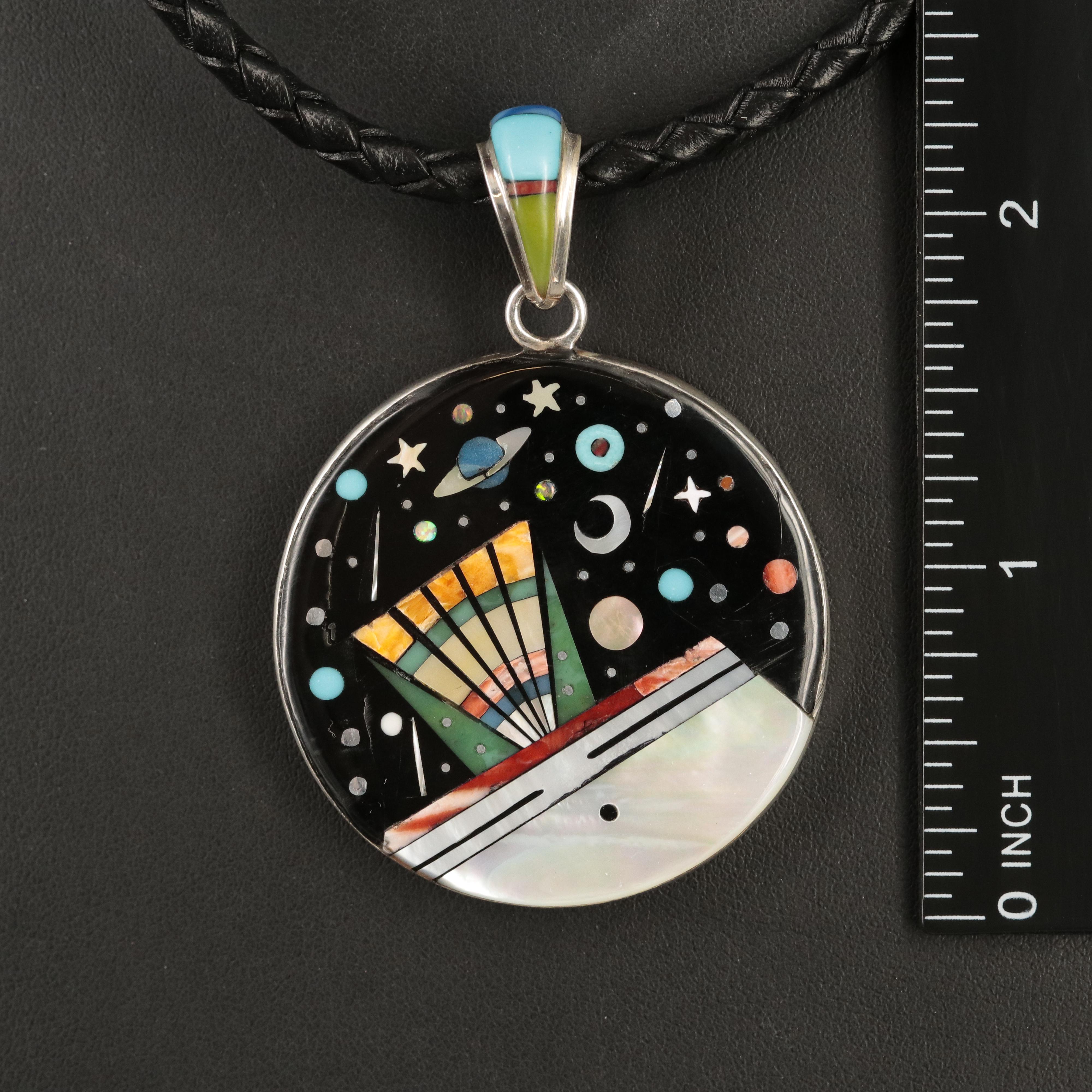 Southwestern Style Sterling Reversible Inlay Pendant Necklace