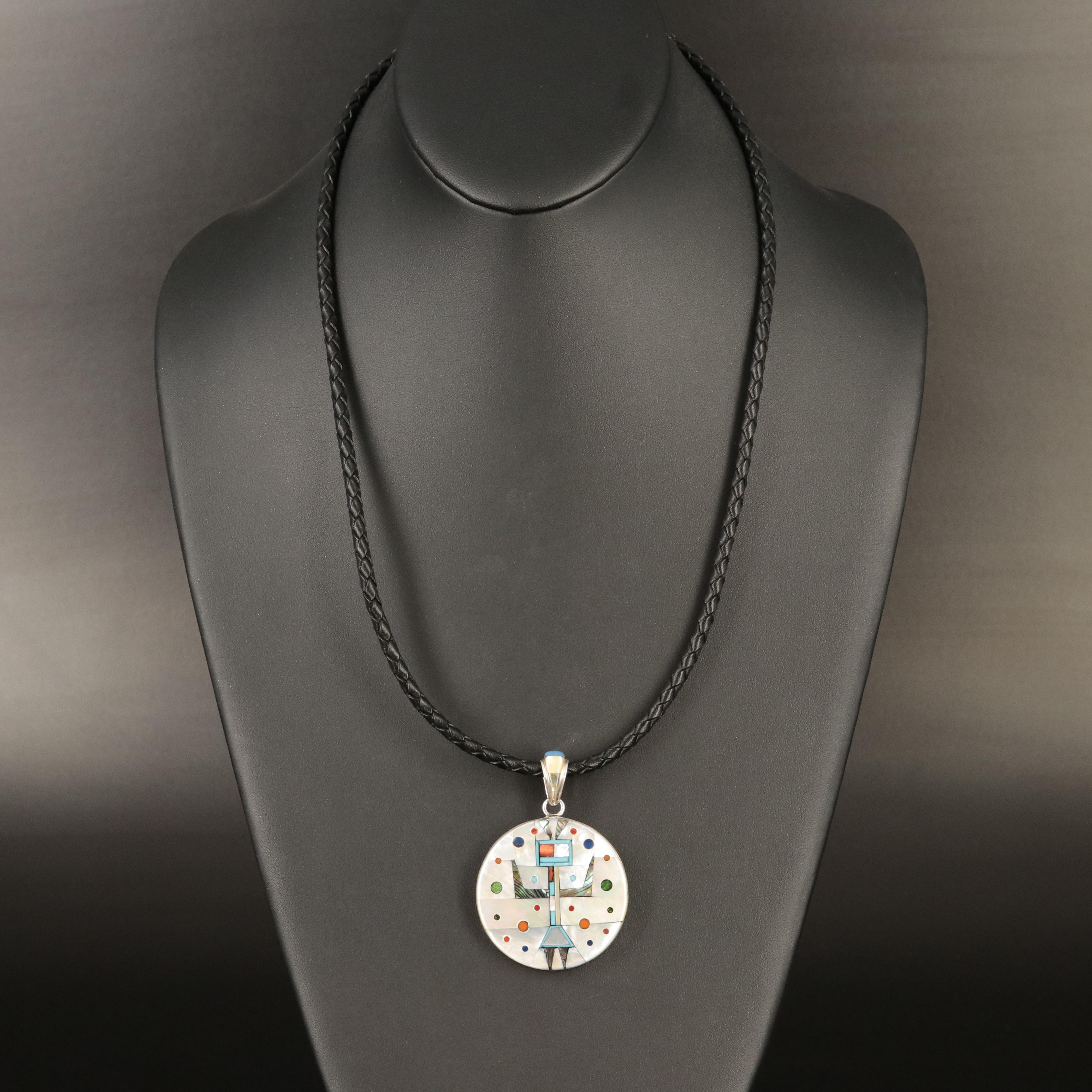 Southwestern Style Sterling Reversible Inlay Pendant Necklace