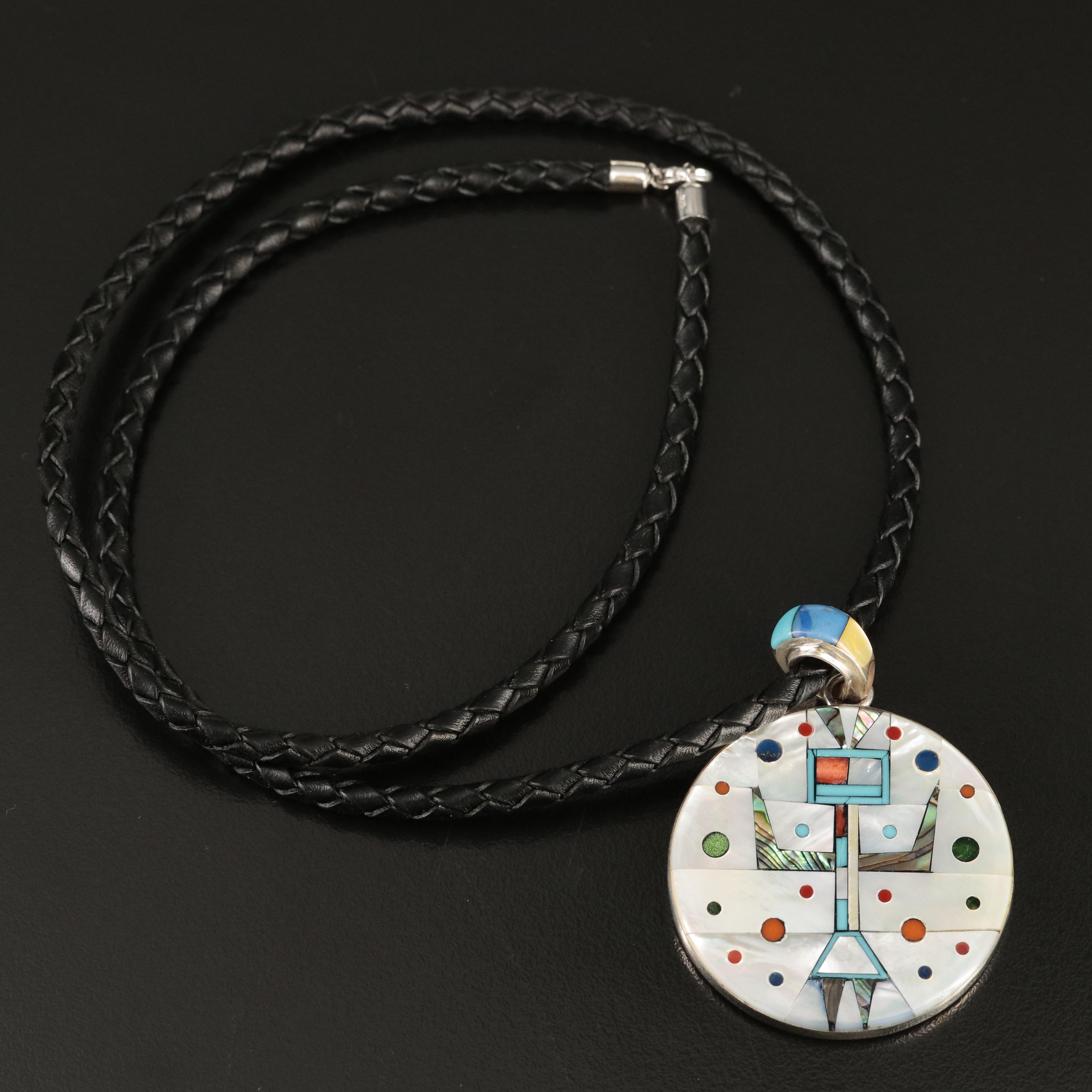 Southwestern Style Sterling Reversible Inlay Pendant Necklace