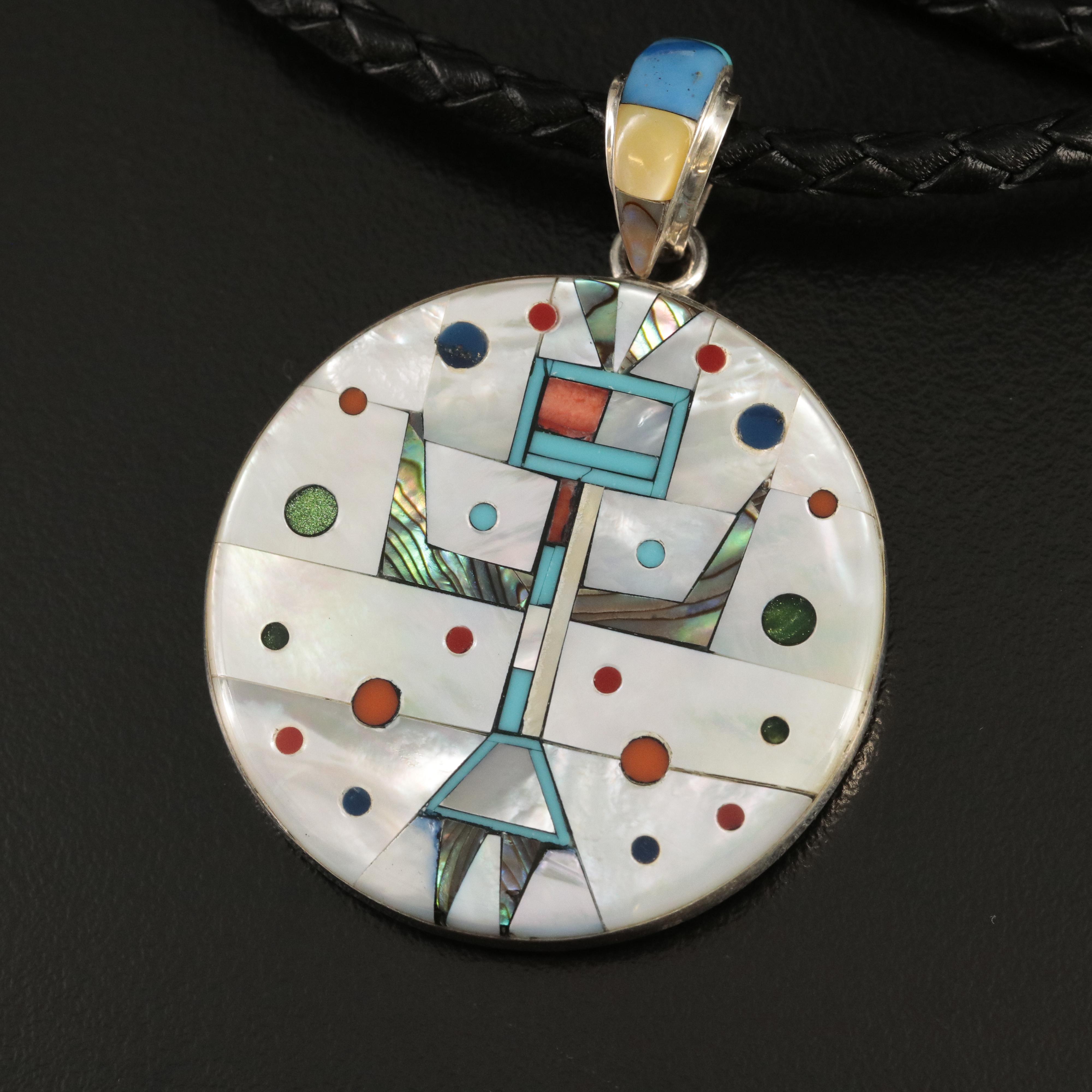 Southwestern Style Sterling Reversible Inlay Pendant Necklace