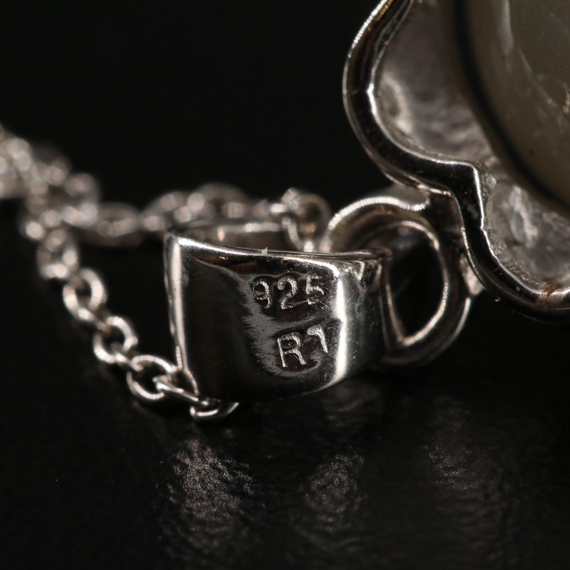 Sterling Moonstone and Emerald Pendant Necklace