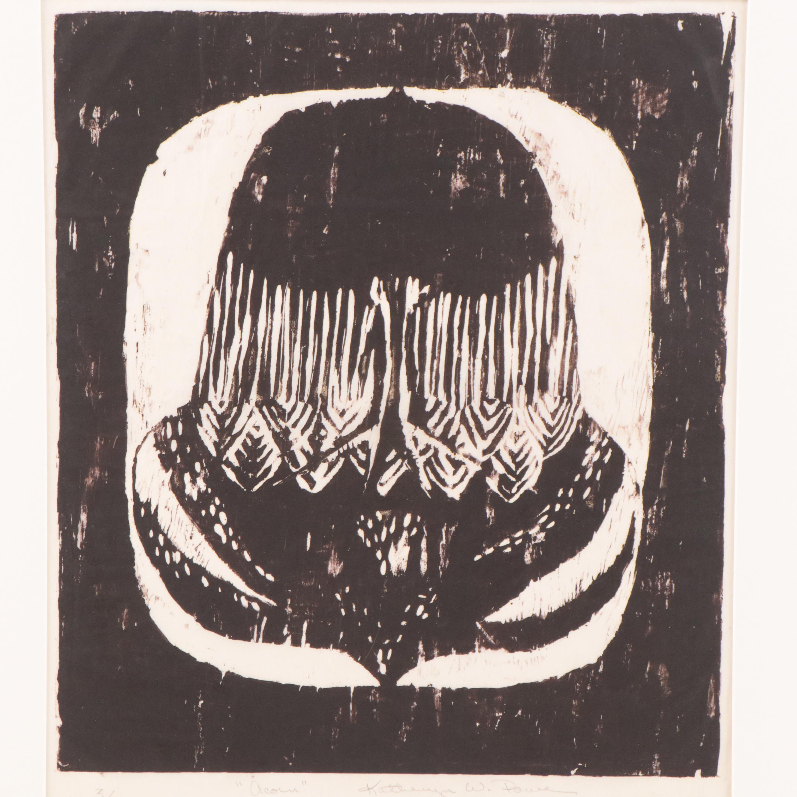 Kathryn W. Power Woodcut "Acorn"