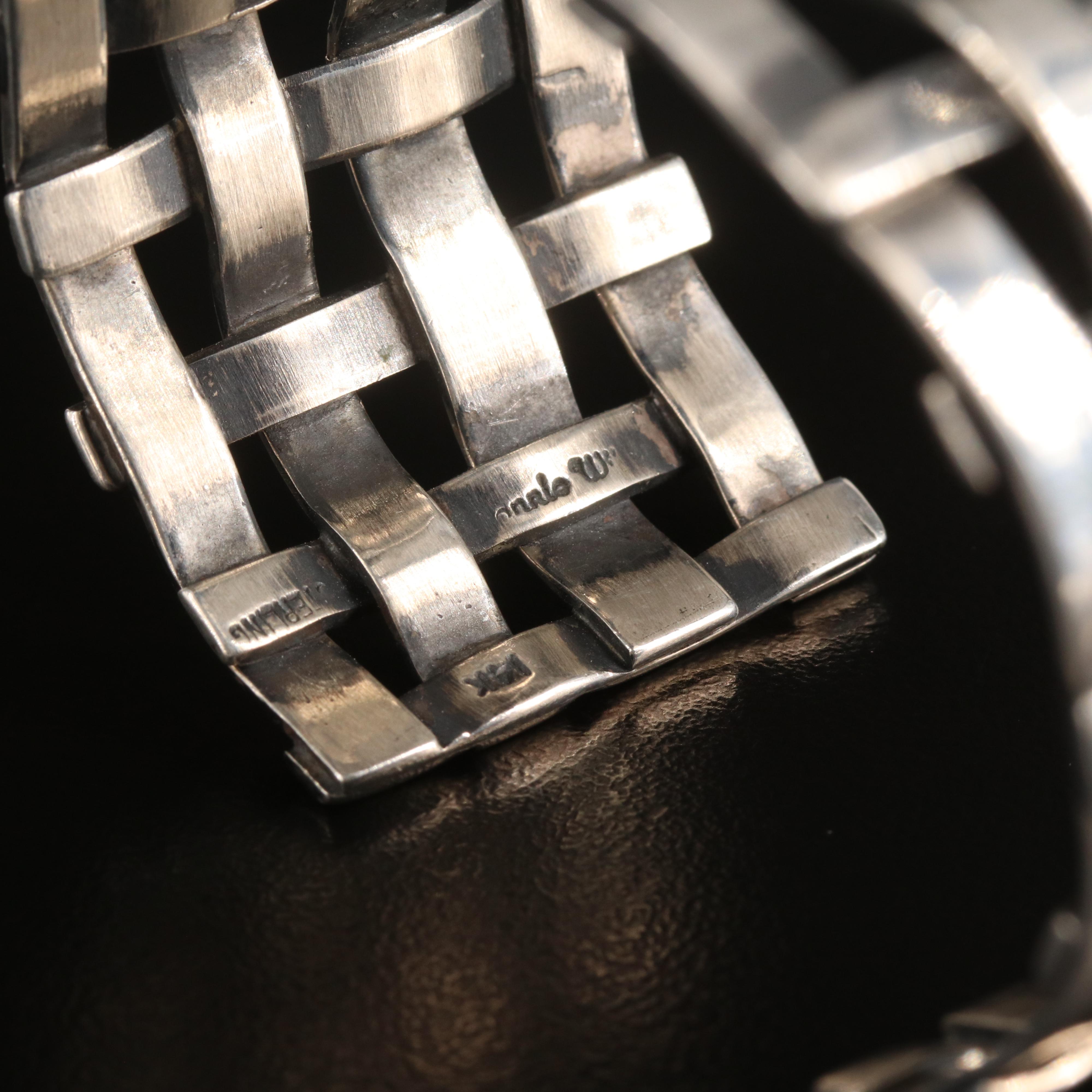 Artisan Signed Sterling Basket Weave Cuff with 14K Accent