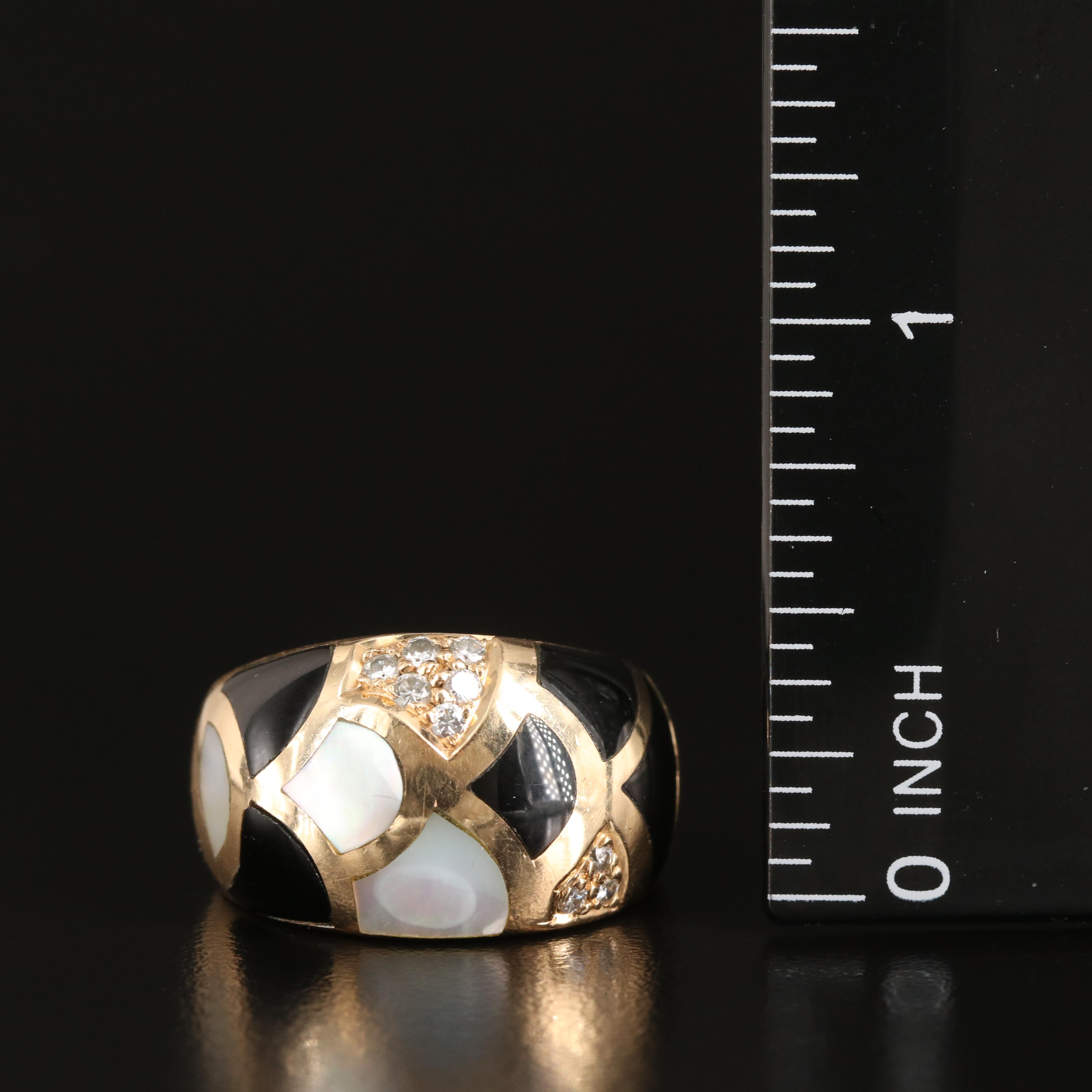 14K Mother-of-Pearl, Black Onyx and Diamond Scale Inlay Dome Ring