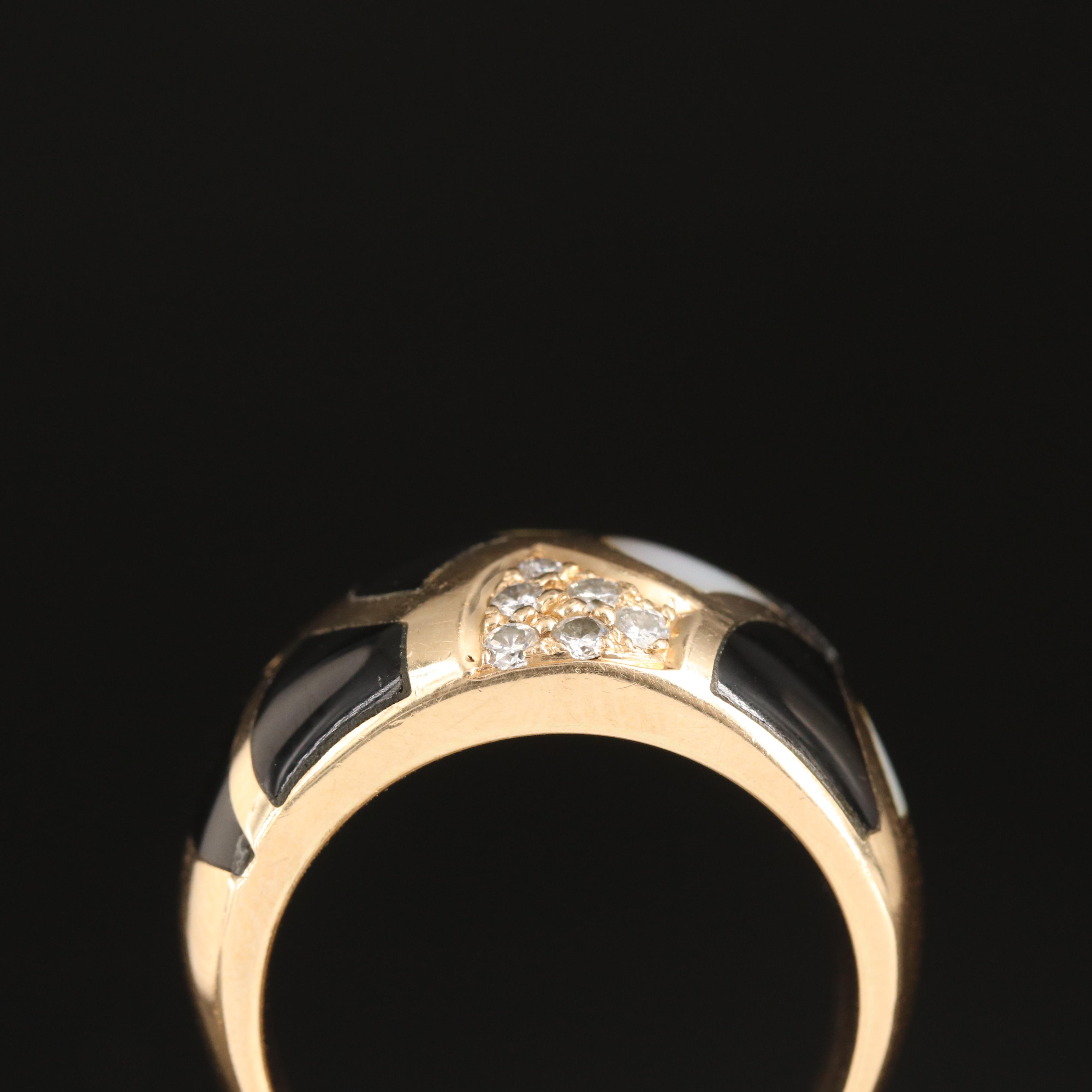 14K Mother-of-Pearl, Black Onyx and Diamond Scale Inlay Dome Ring