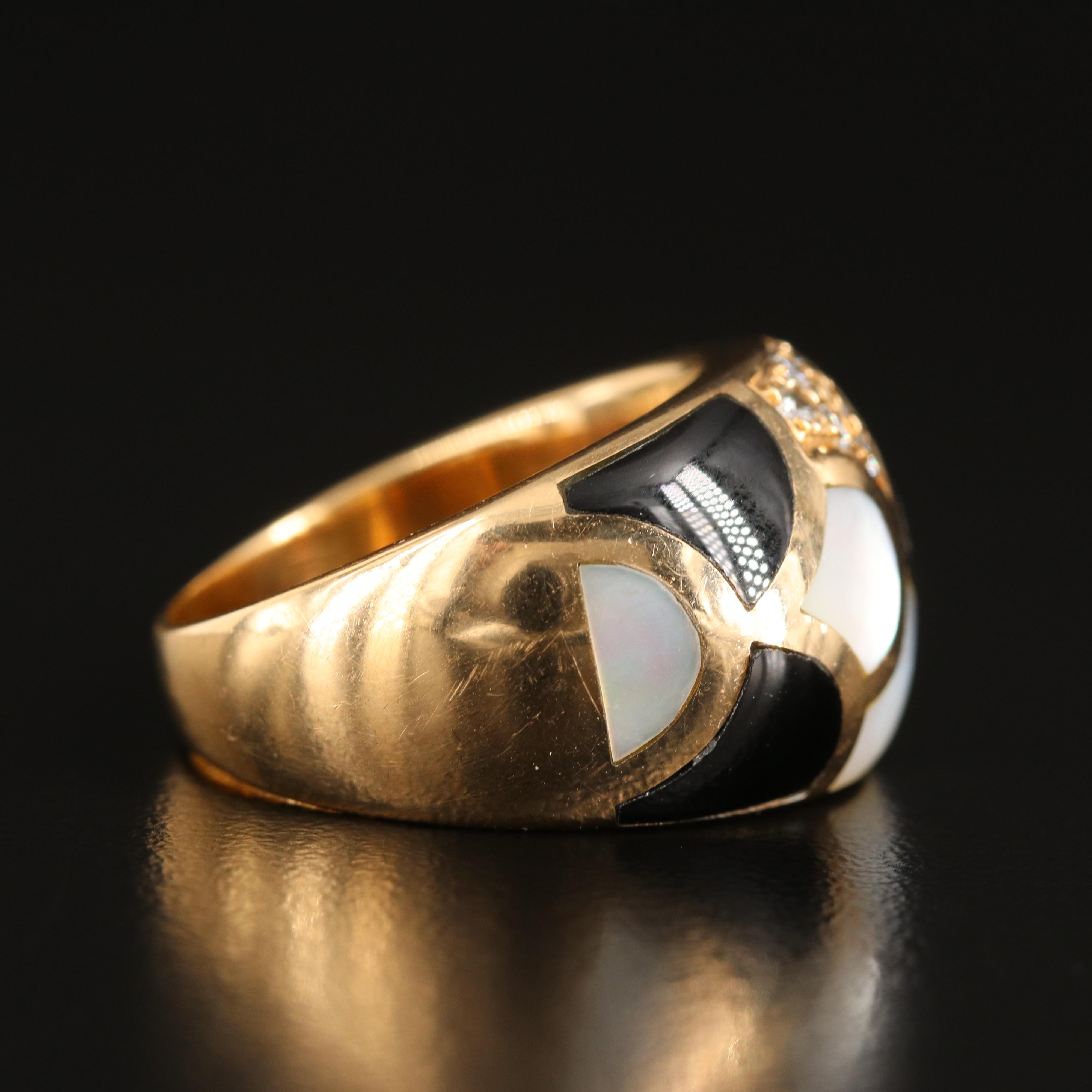 14K Mother-of-Pearl, Black Onyx and Diamond Scale Inlay Dome Ring