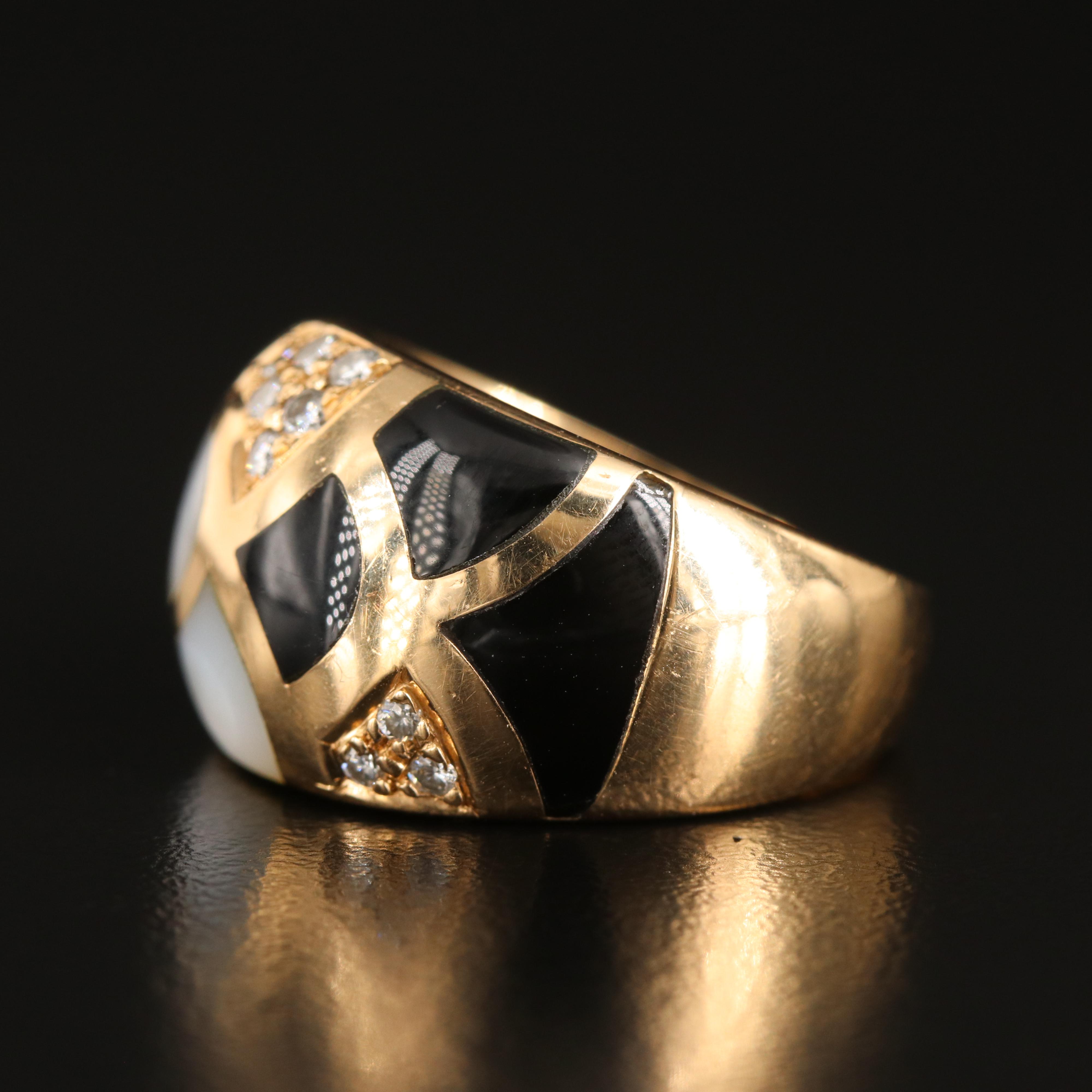 14K Mother-of-Pearl, Black Onyx and Diamond Scale Inlay Dome Ring