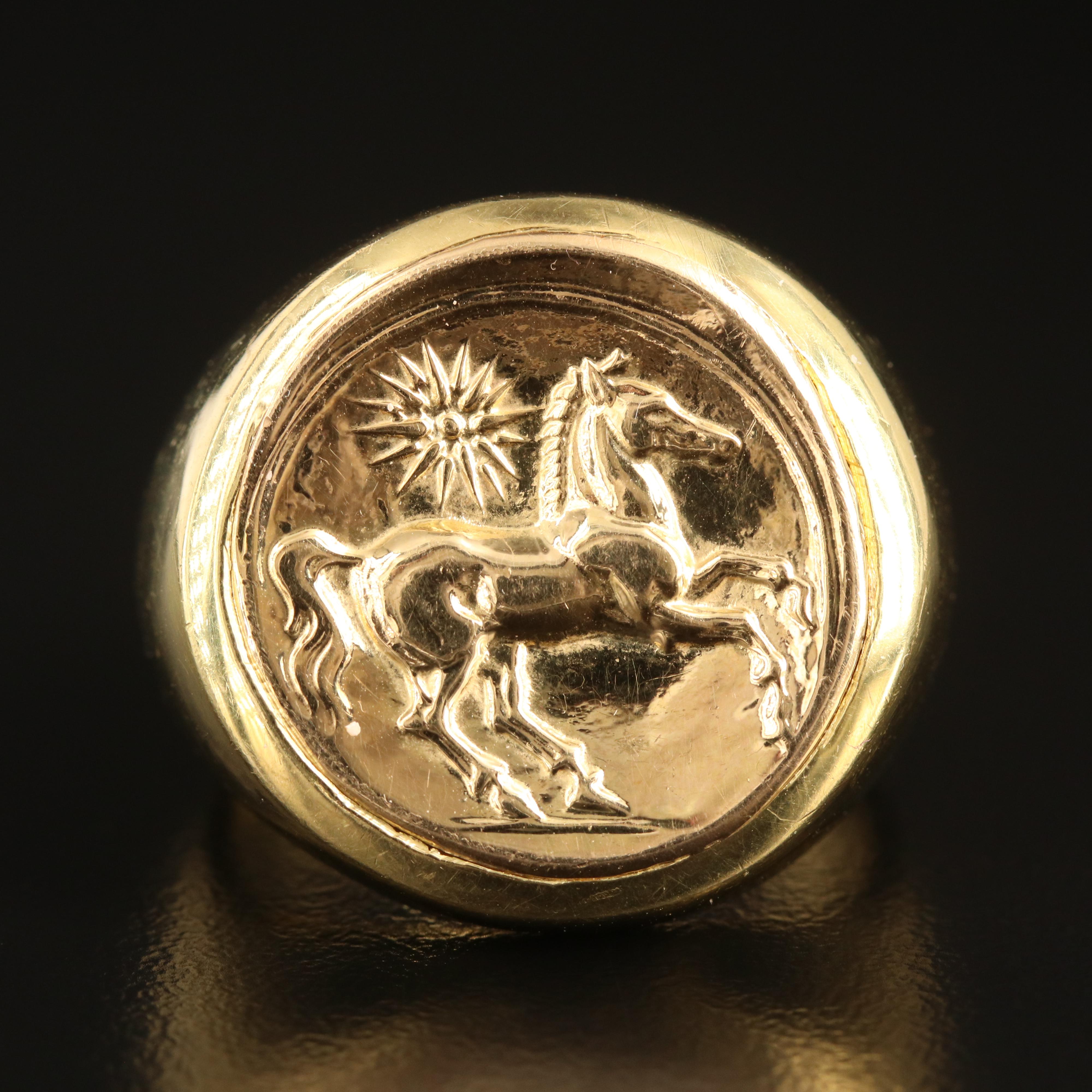 18K Rampant Stallion Signet Ring