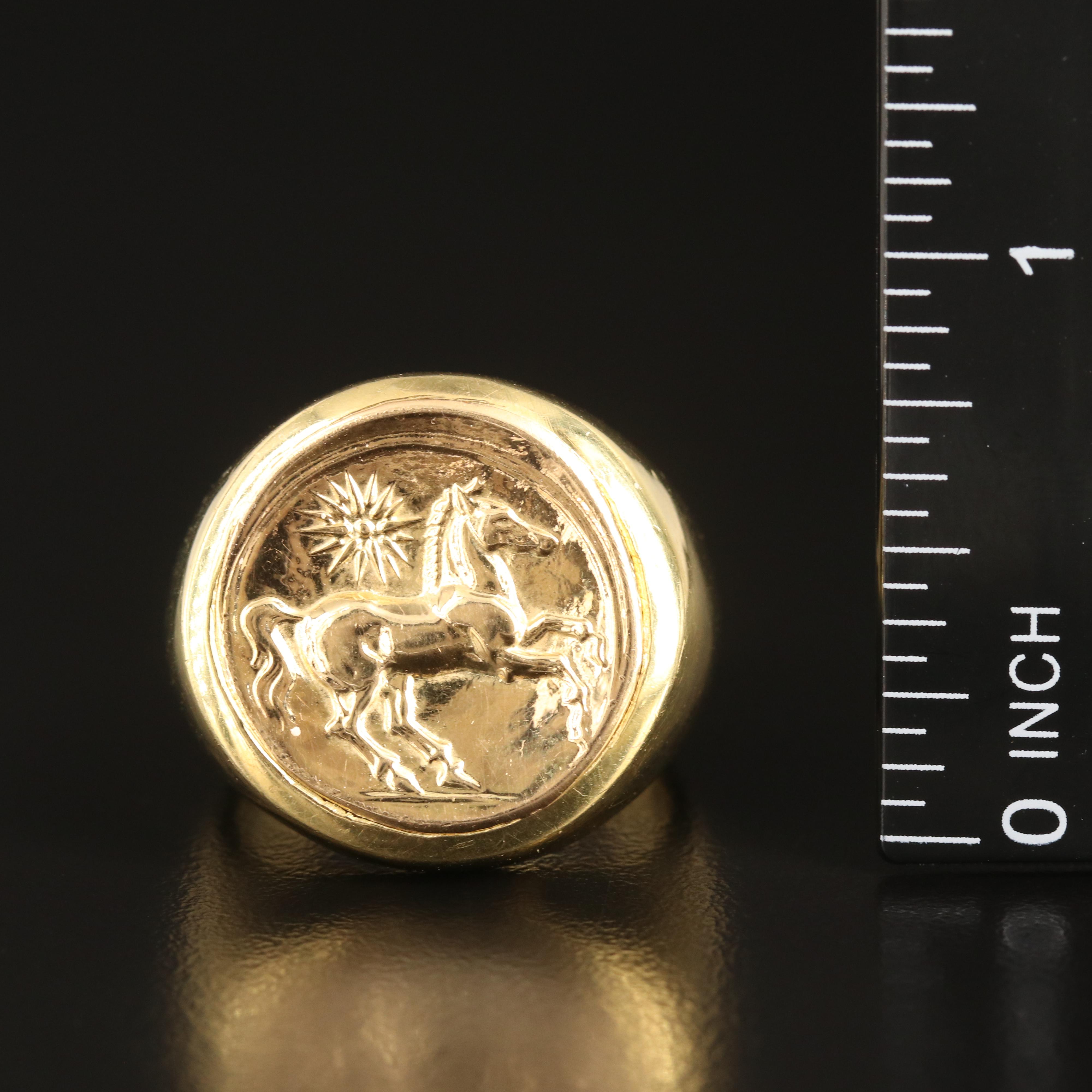 18K Rampant Stallion Signet Ring