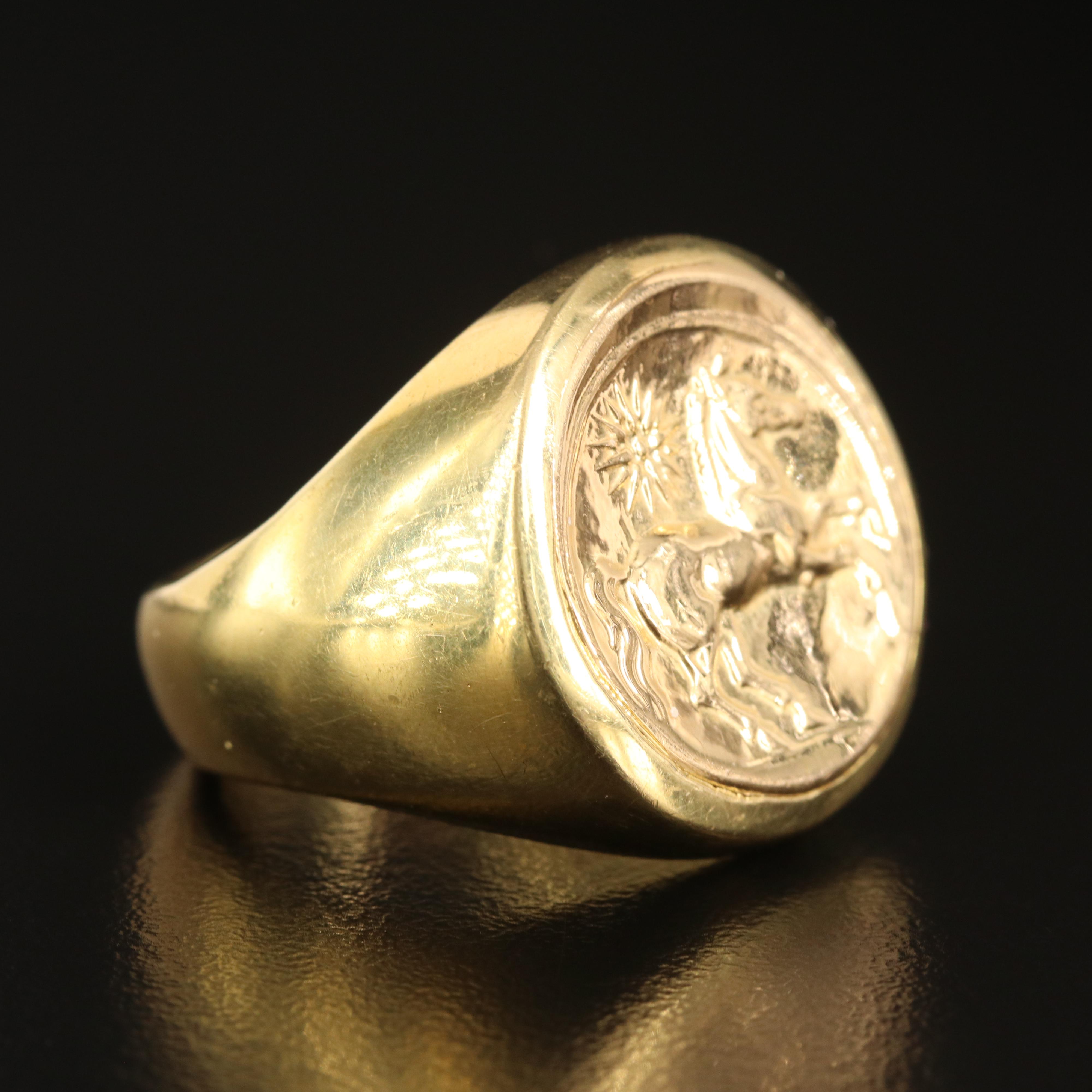 18K Rampant Stallion Signet Ring