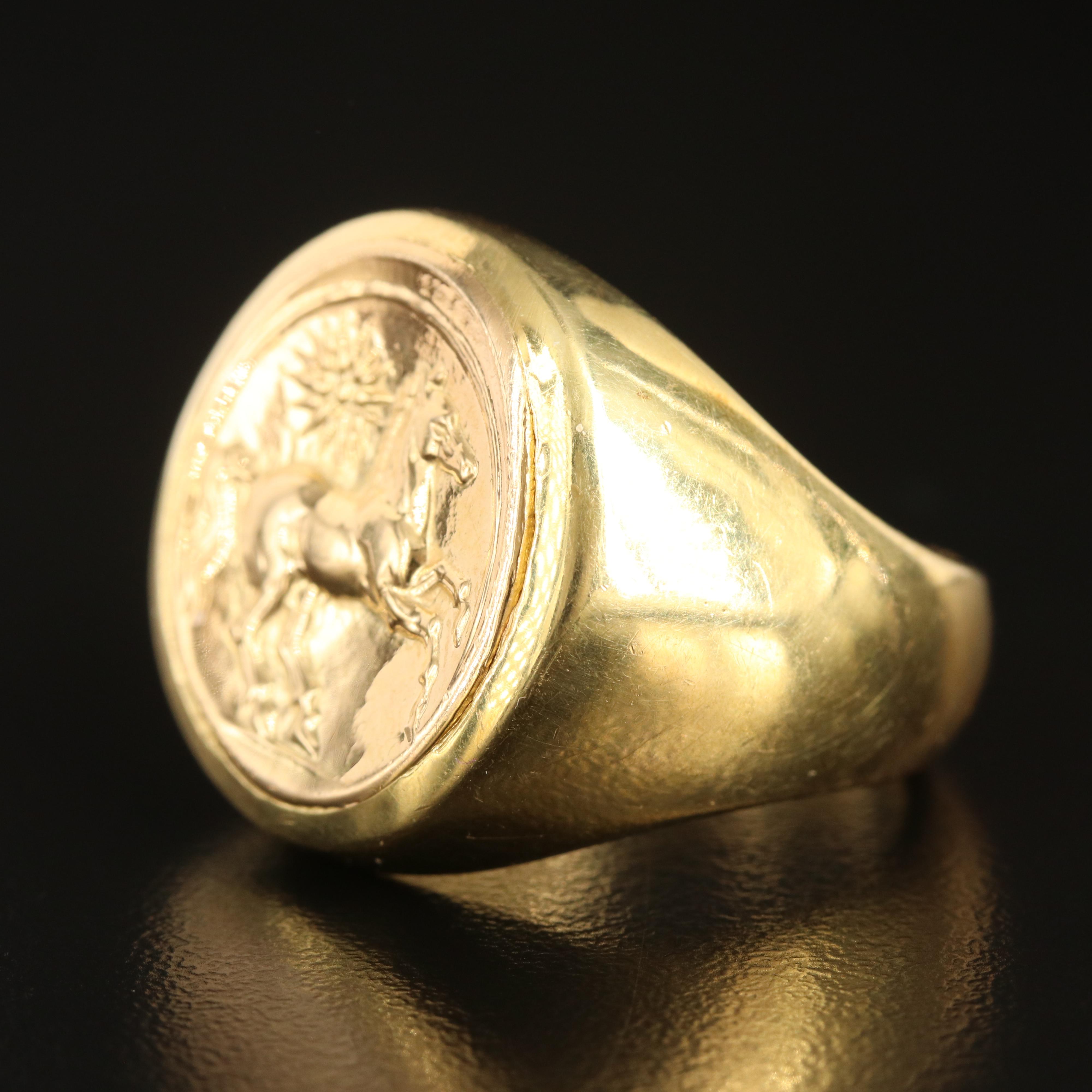 18K Rampant Stallion Signet Ring