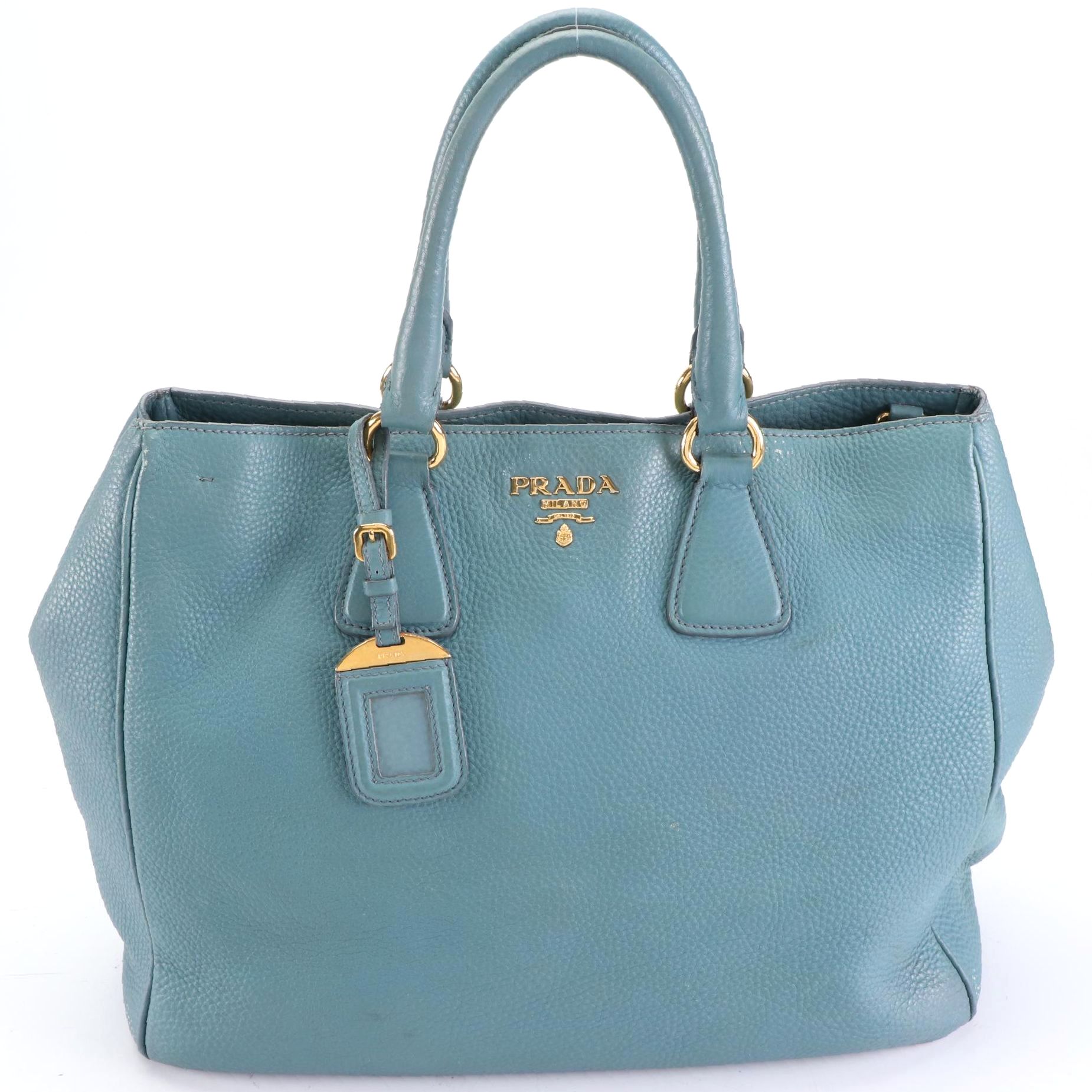 Prada Two-Way Shopping Tote in Marine Vitello Daino Leather