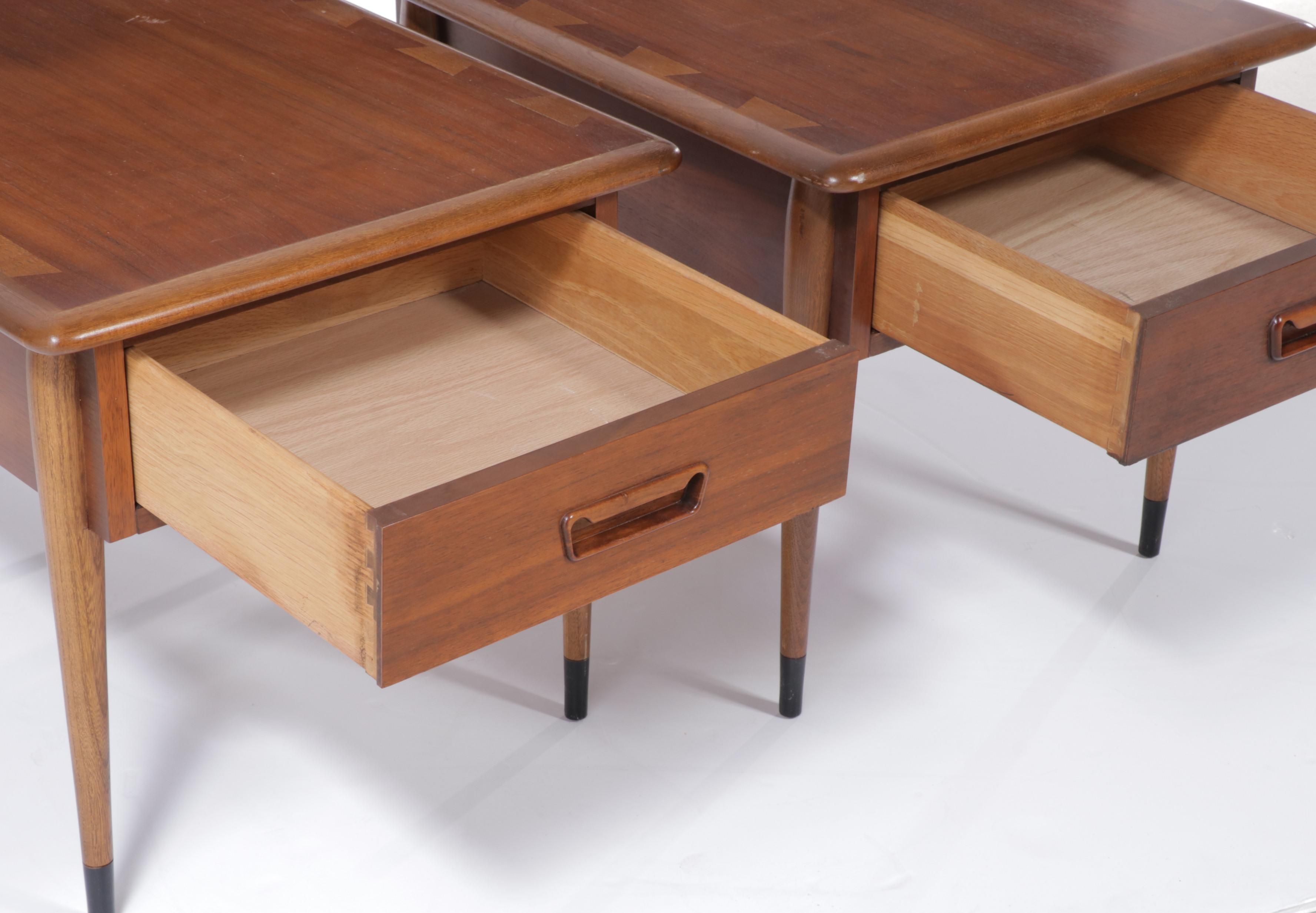 Pair of Andre Bus for Lane "Acclaim" Mid Century Modern Walnut & Ash Side Tables